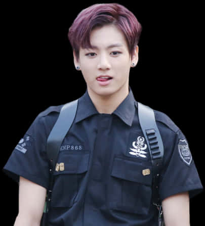 Star K Pop în Uniformă de Poliție Fundal