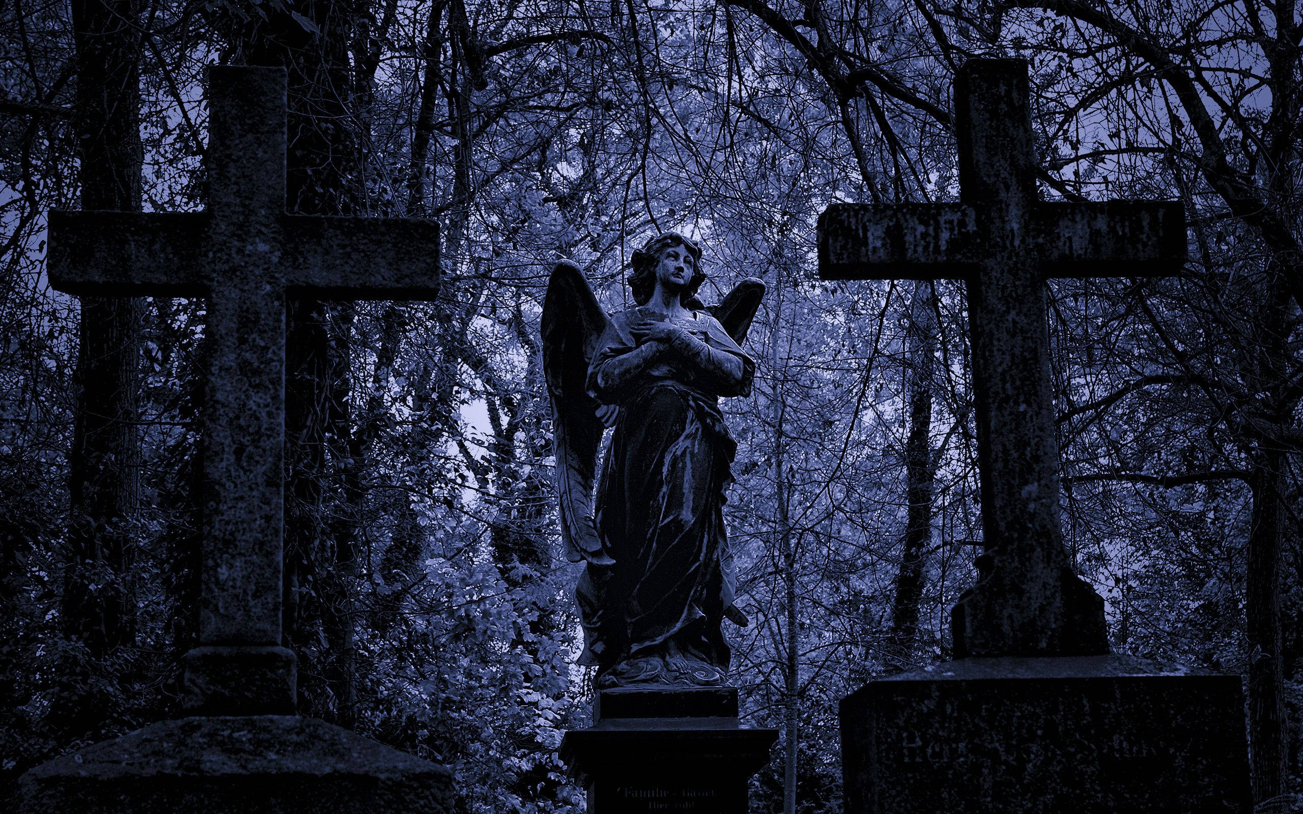 Statuie de înger într-un cimitir Fundal