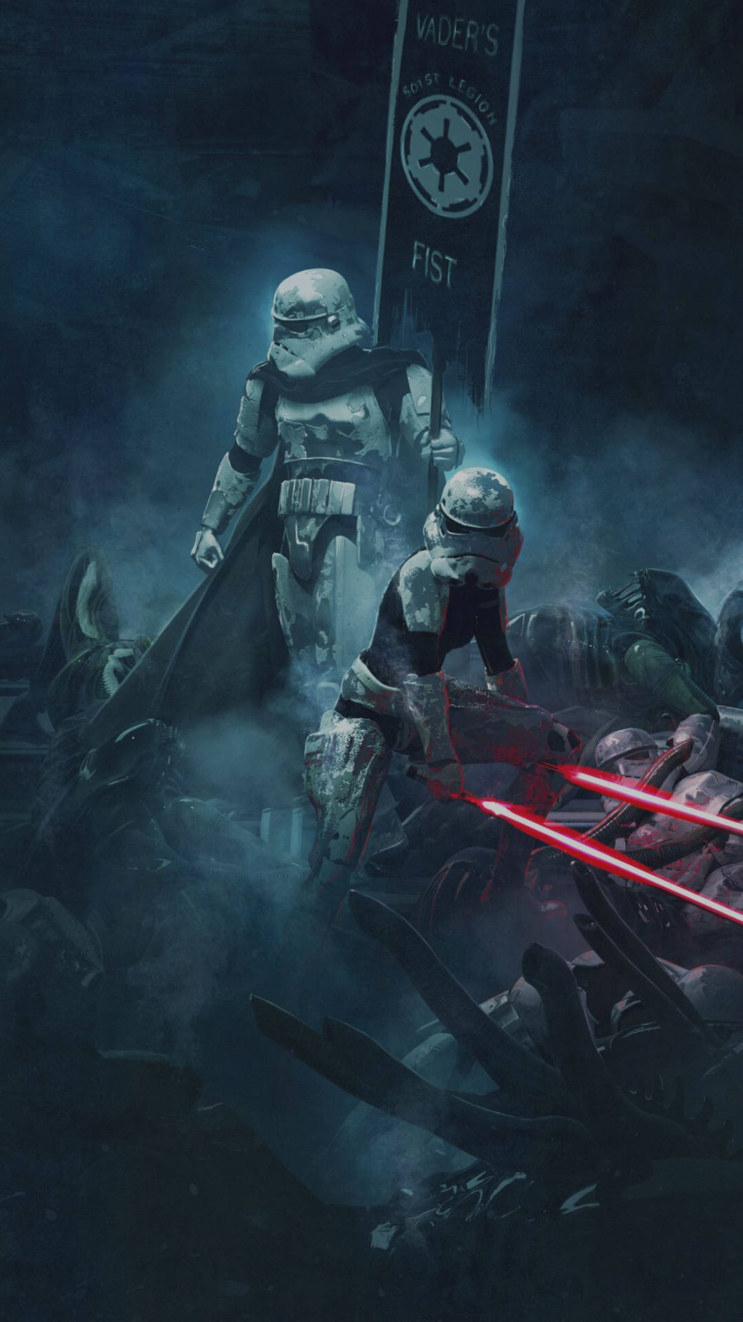 Fundal Războiul Stelelor cu Stormtrooper într-o luptă pe un câmp de luptă în spațiul cosmic. — Star Wars Fundal