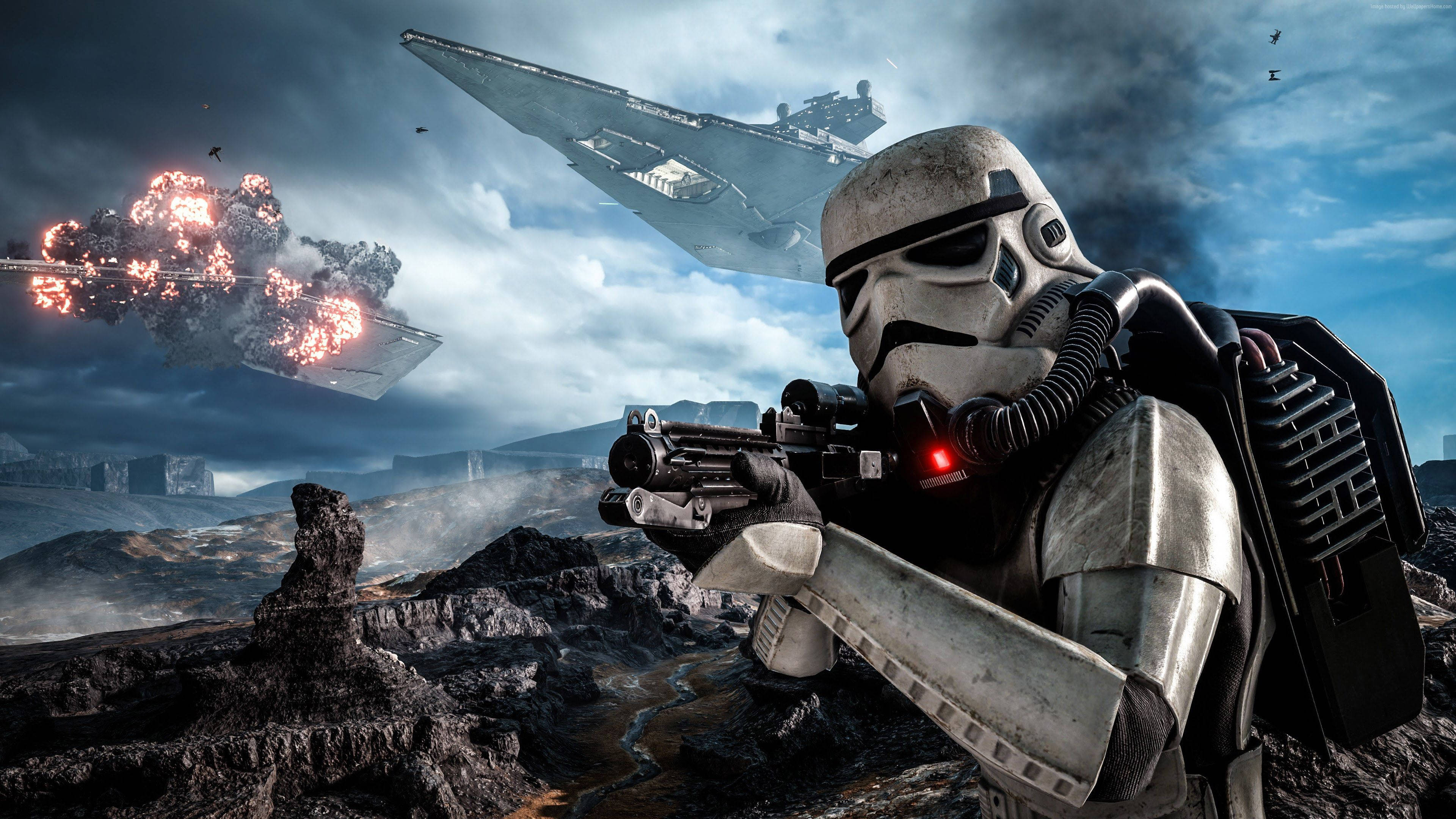 Stormtrooper întărește Imperiul Galactic în universul Star Wars Fundal