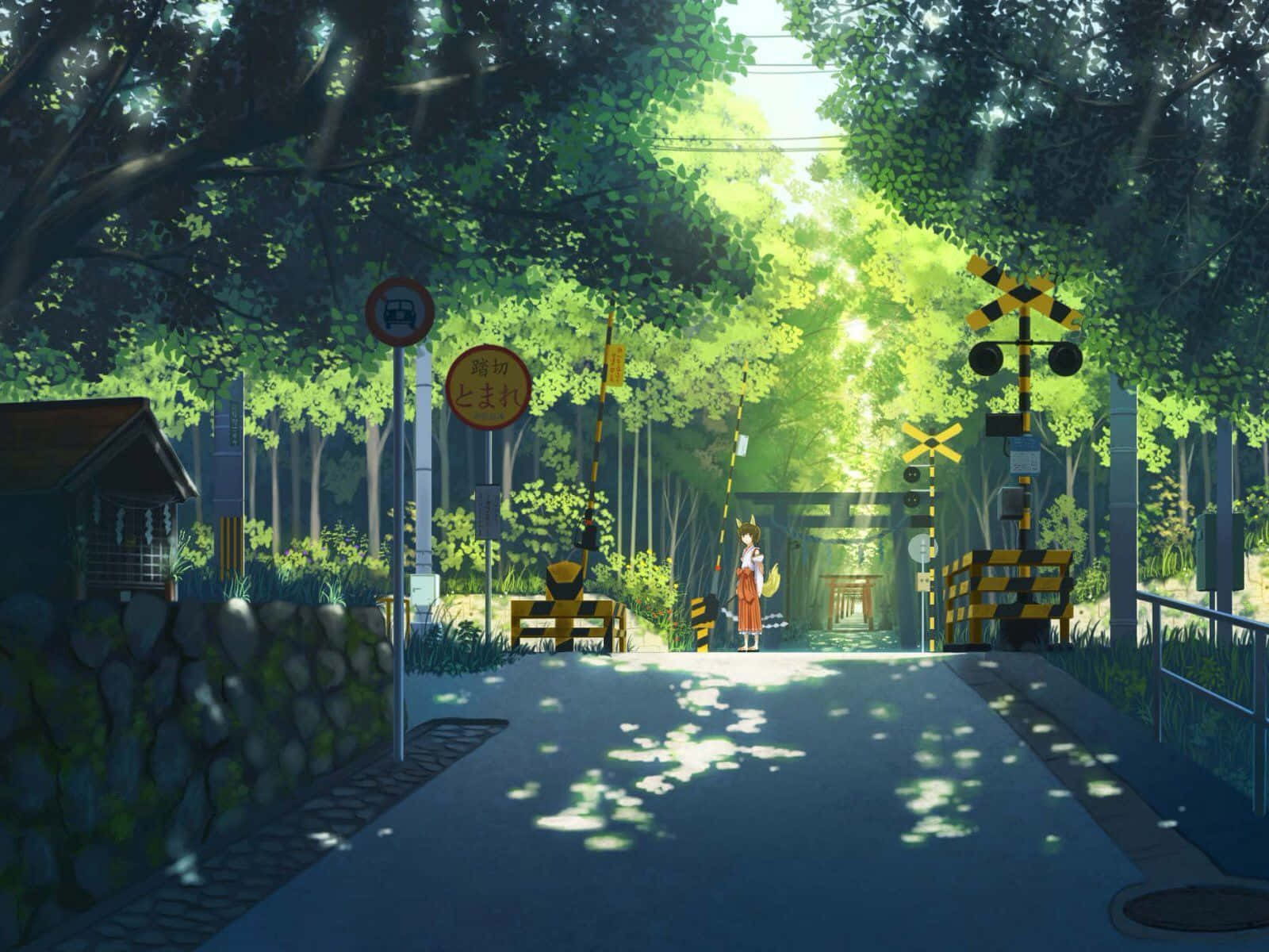 Stradă Anime Japoneză Verde Fundal