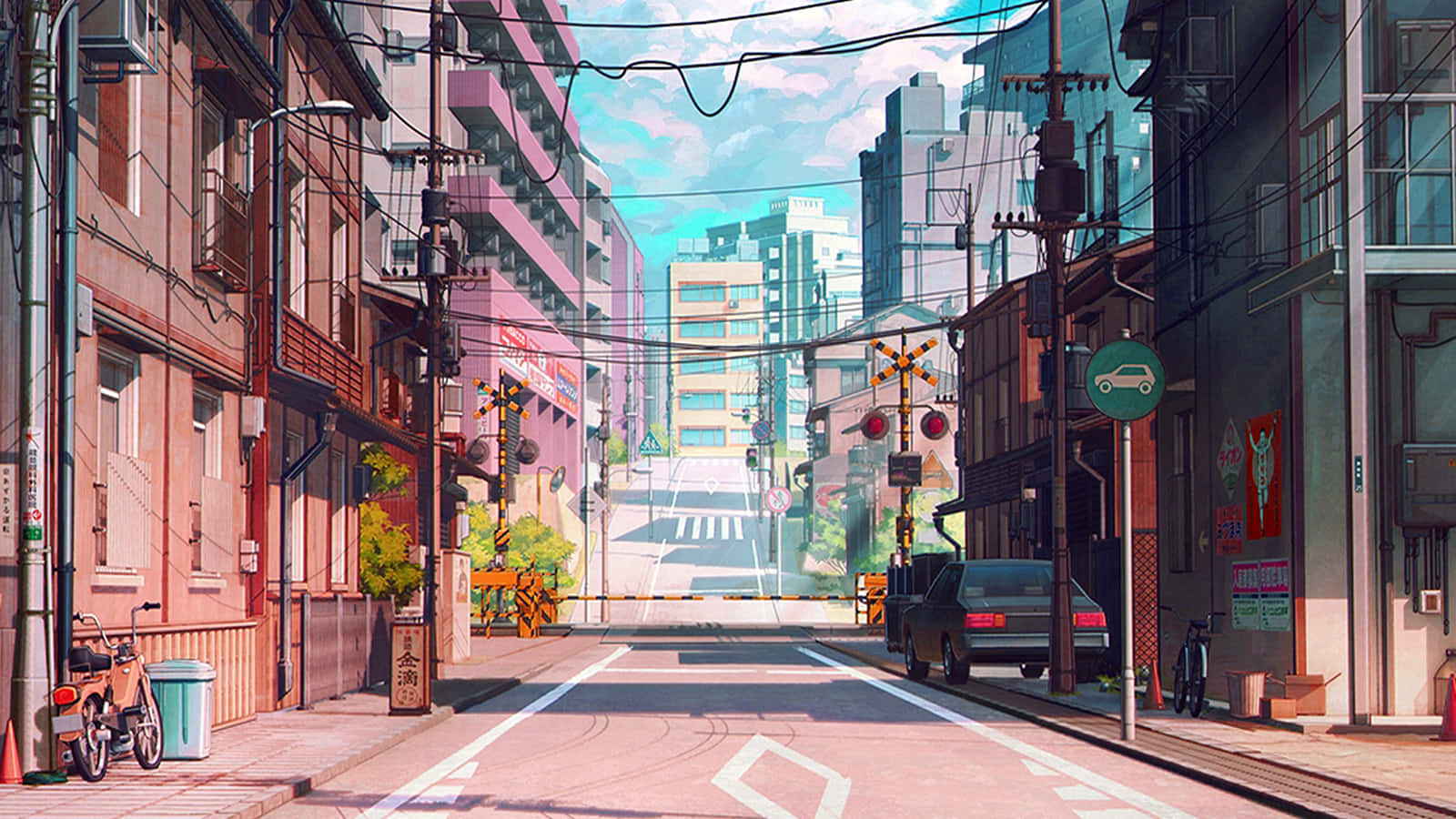 Stradă anime japoneză în oraș Fundal