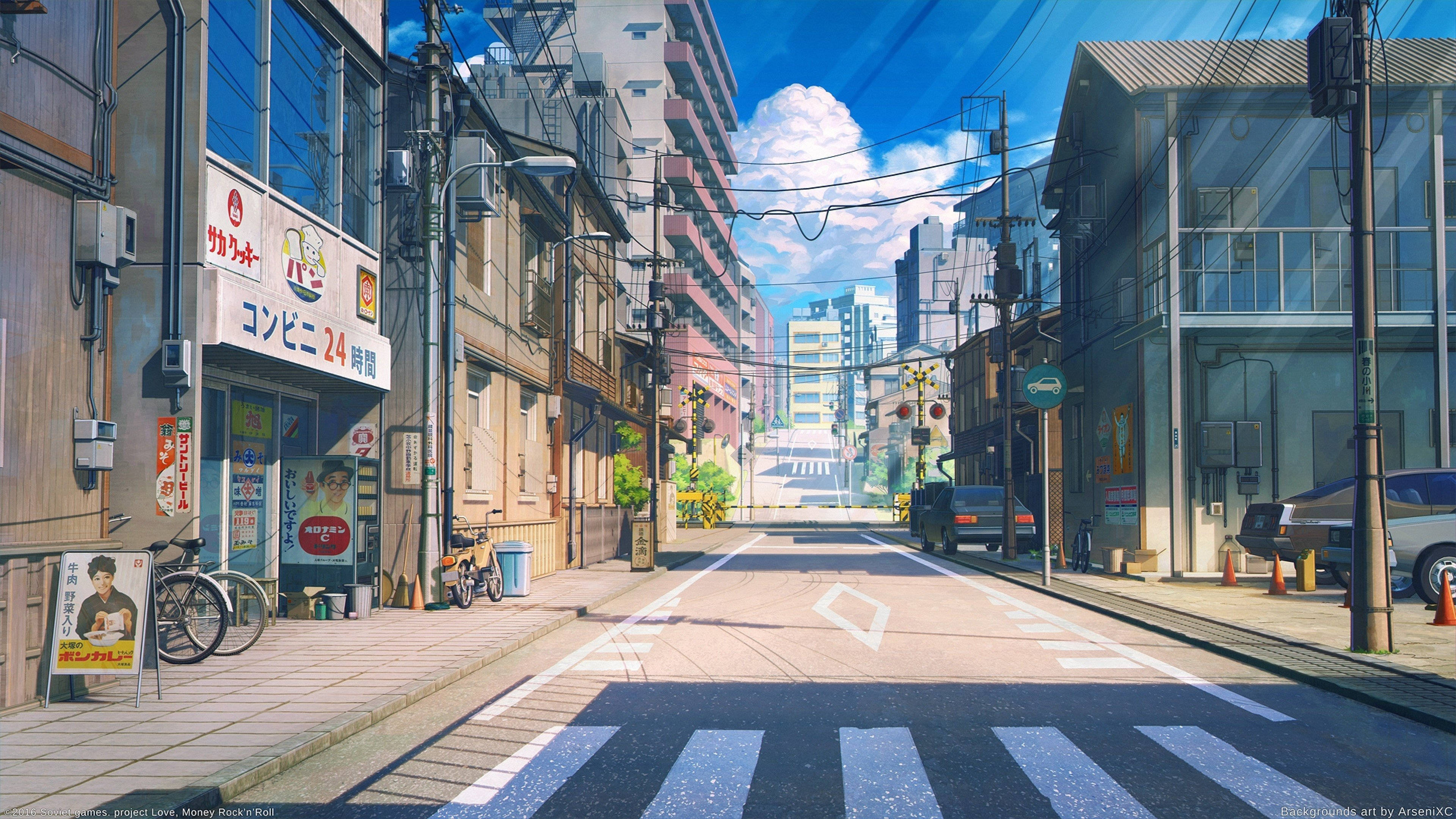 Stradă goală în stil anime gaming Fundal