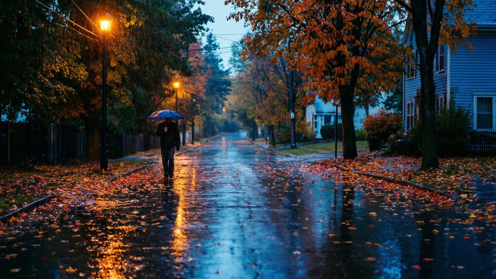 Stradă ploioasă de toamnă Fundal