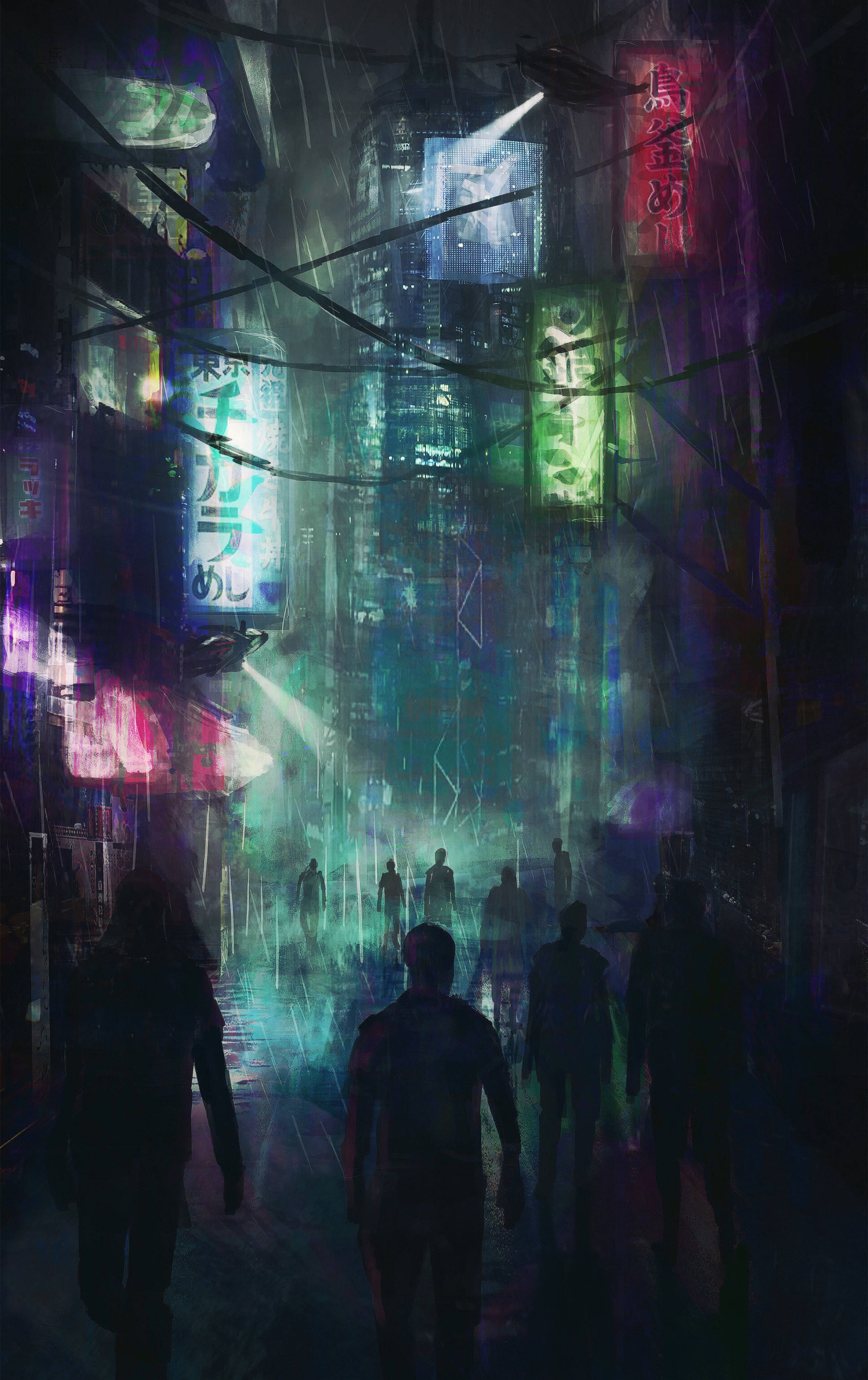 Străzi Aglomerate în Orașul Cyberpunk Fundal