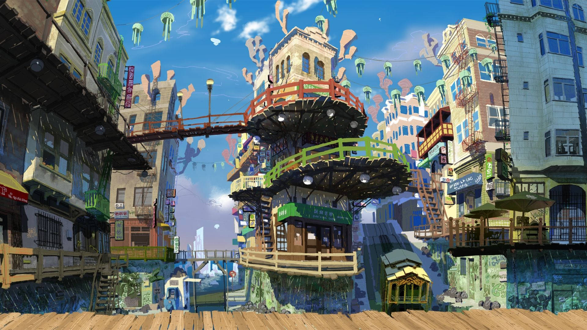 Structuri cool peisaj anime Fundal