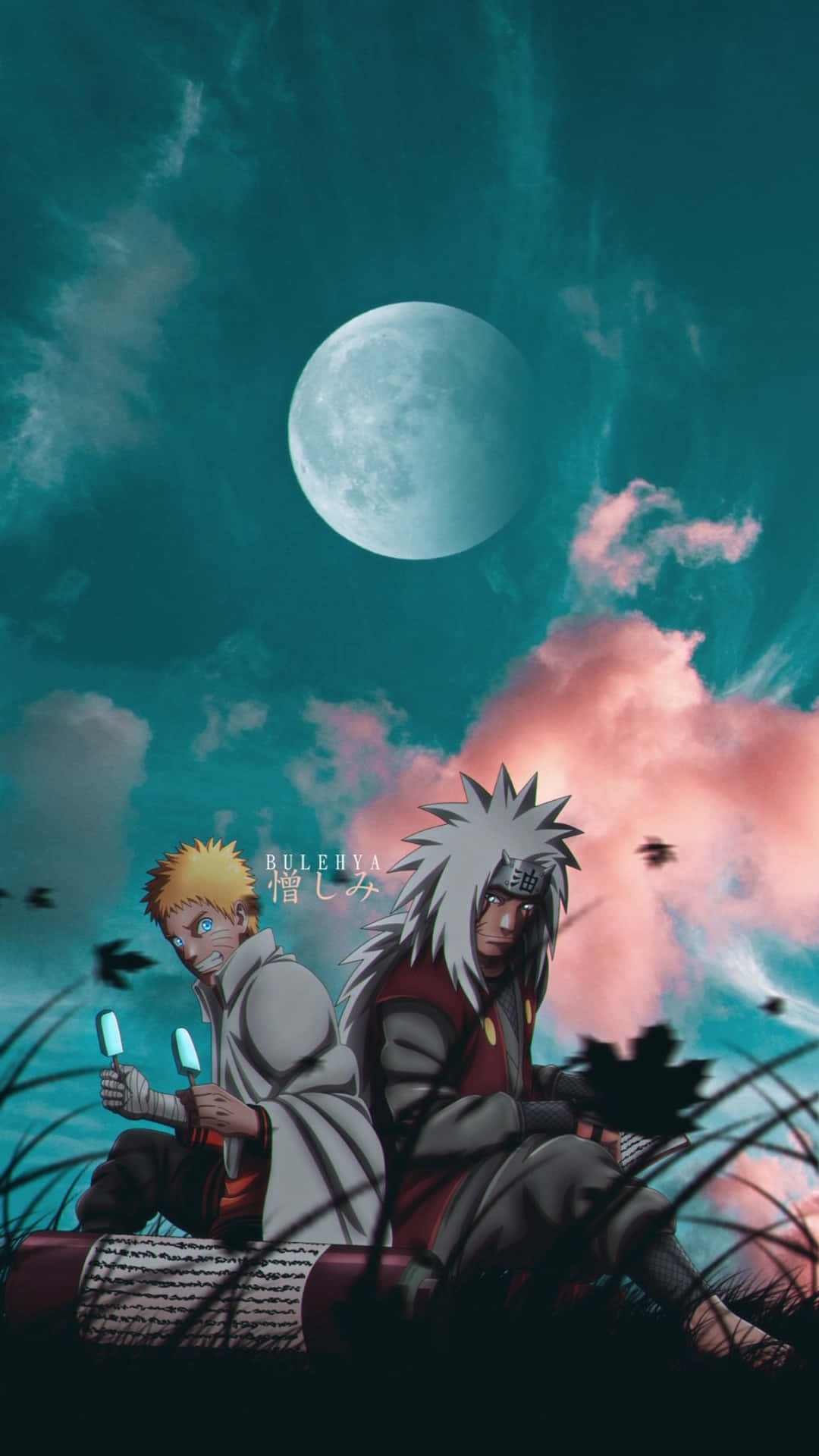 Sub Lună Jiraiya și Naruto Telefon Estetic Fundal