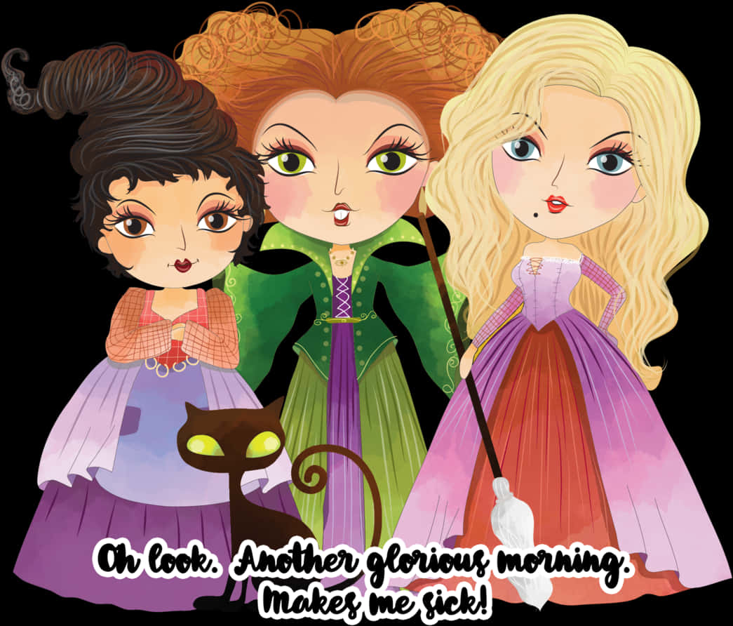 Surorile Sanderson din Hocus Pocus în stil cartoon Fundal
