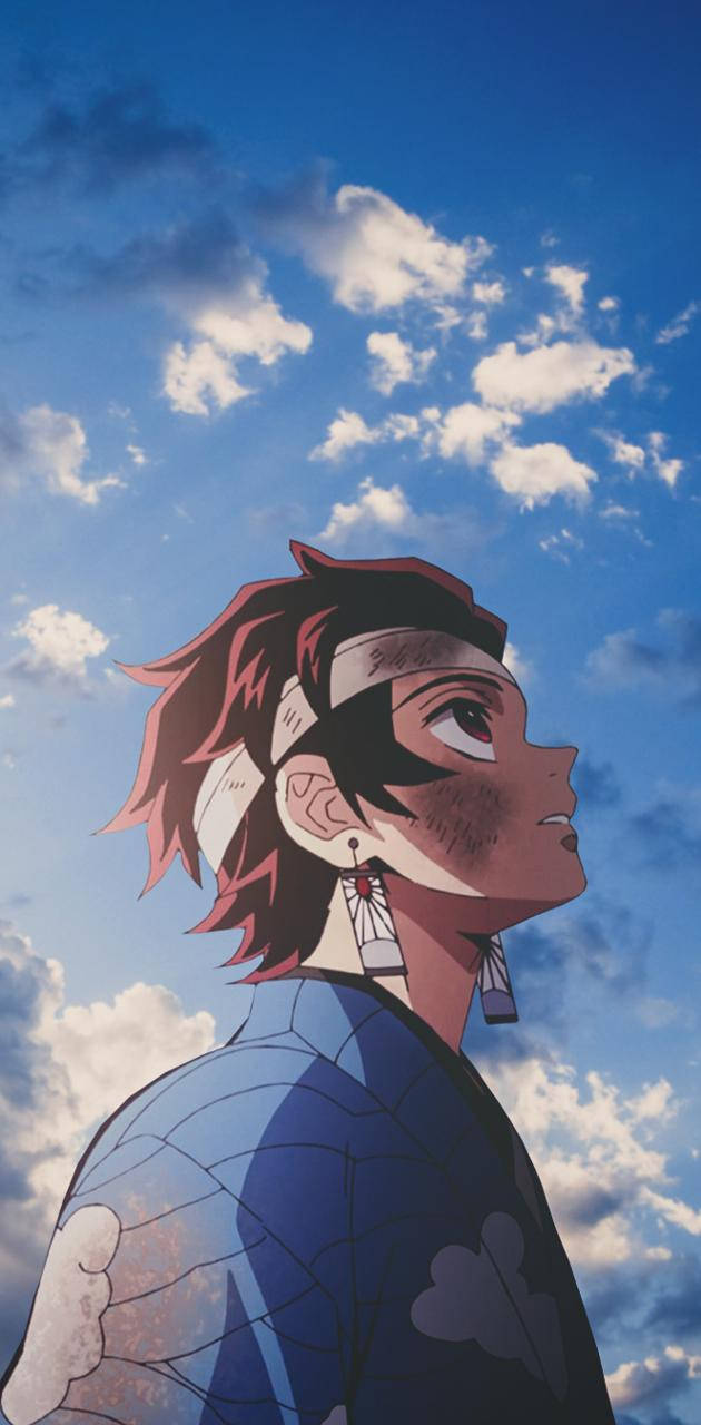Tanjiro Cer Albastru Demon Slayer iPhone Fundal