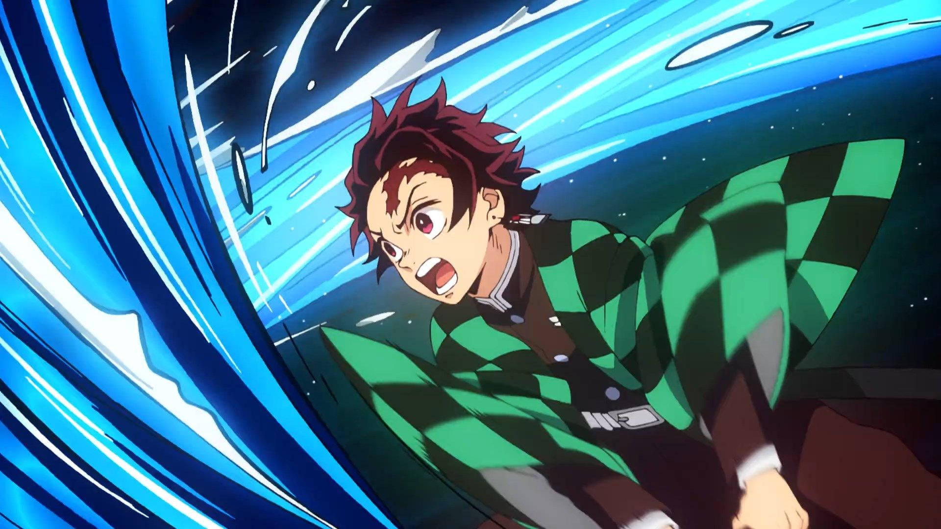 Tapet Demon Slayer cu Kamado Tanjiro folosind tehnica respirației apei. — Demon Slayer Fundal