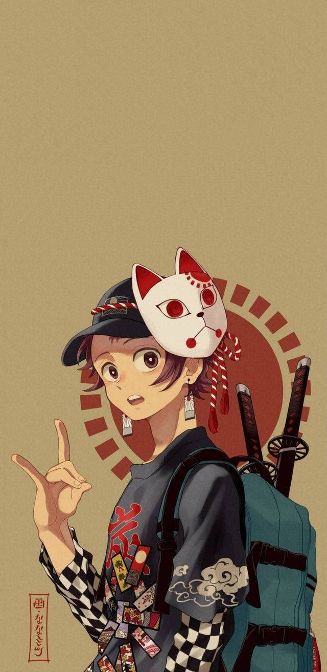 Tanjiro semnul păcii Demon Slayer iPhone Fundal