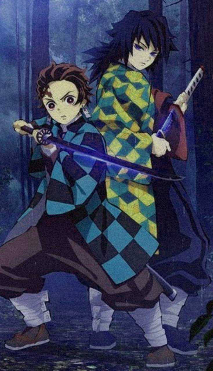 Tanjiro și Giyu Demon Slayer iPhone Fundal