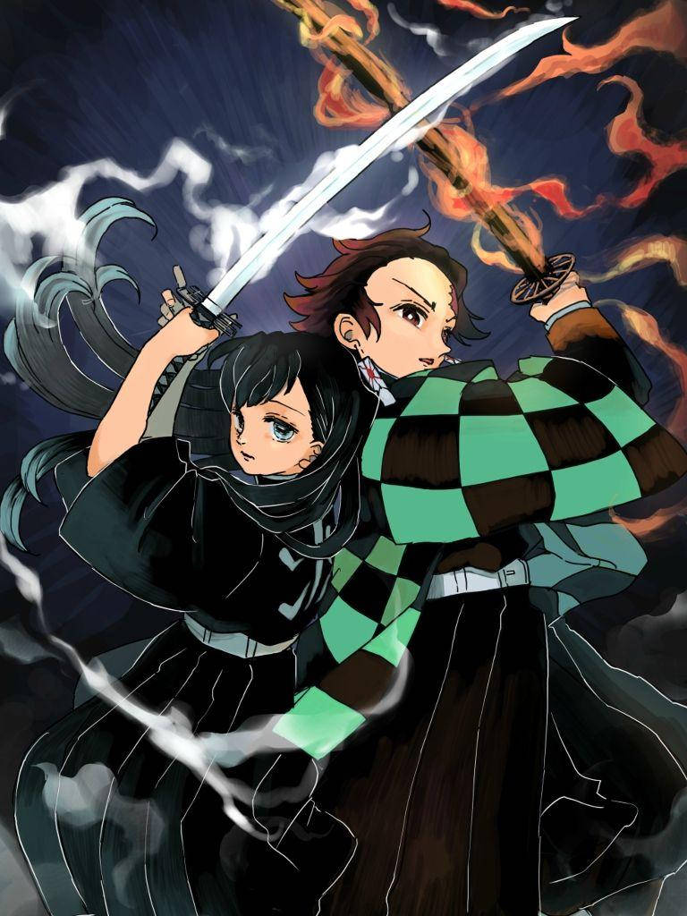 Tanjiro și Muichiro din Demon Slayer pe telefon Fundal