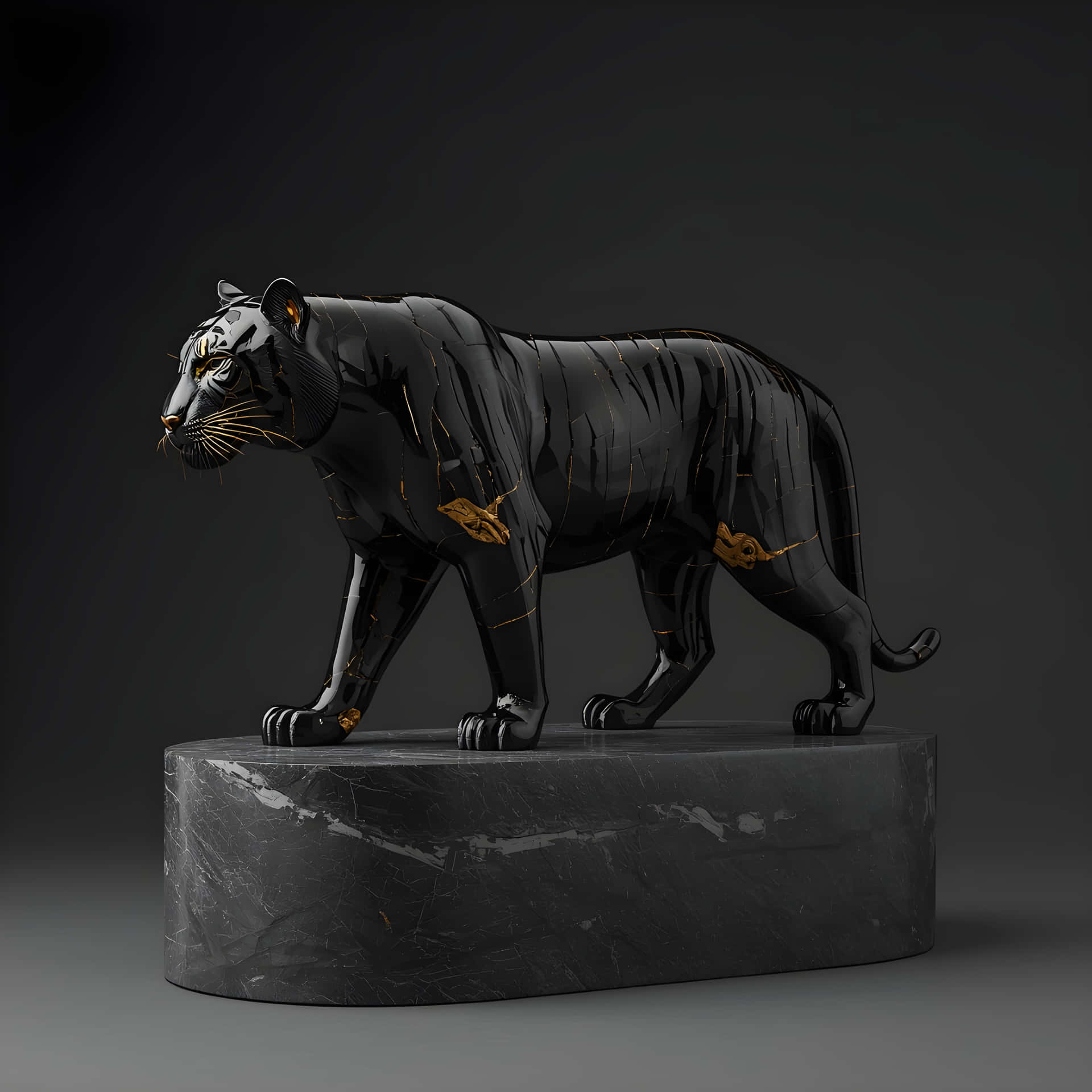 Tigru,Estetică tigru,Negru,Auriu,Negru și auriu,Sculptură,Statuie,Lux,Marmură,Artă,Modern,Artă modernă,Elegant,Întunecat,Estetică întunecată,Minimalist,Animal,Auriu,Maiestuos,Design — Estetic întunecat GIF Fundal
