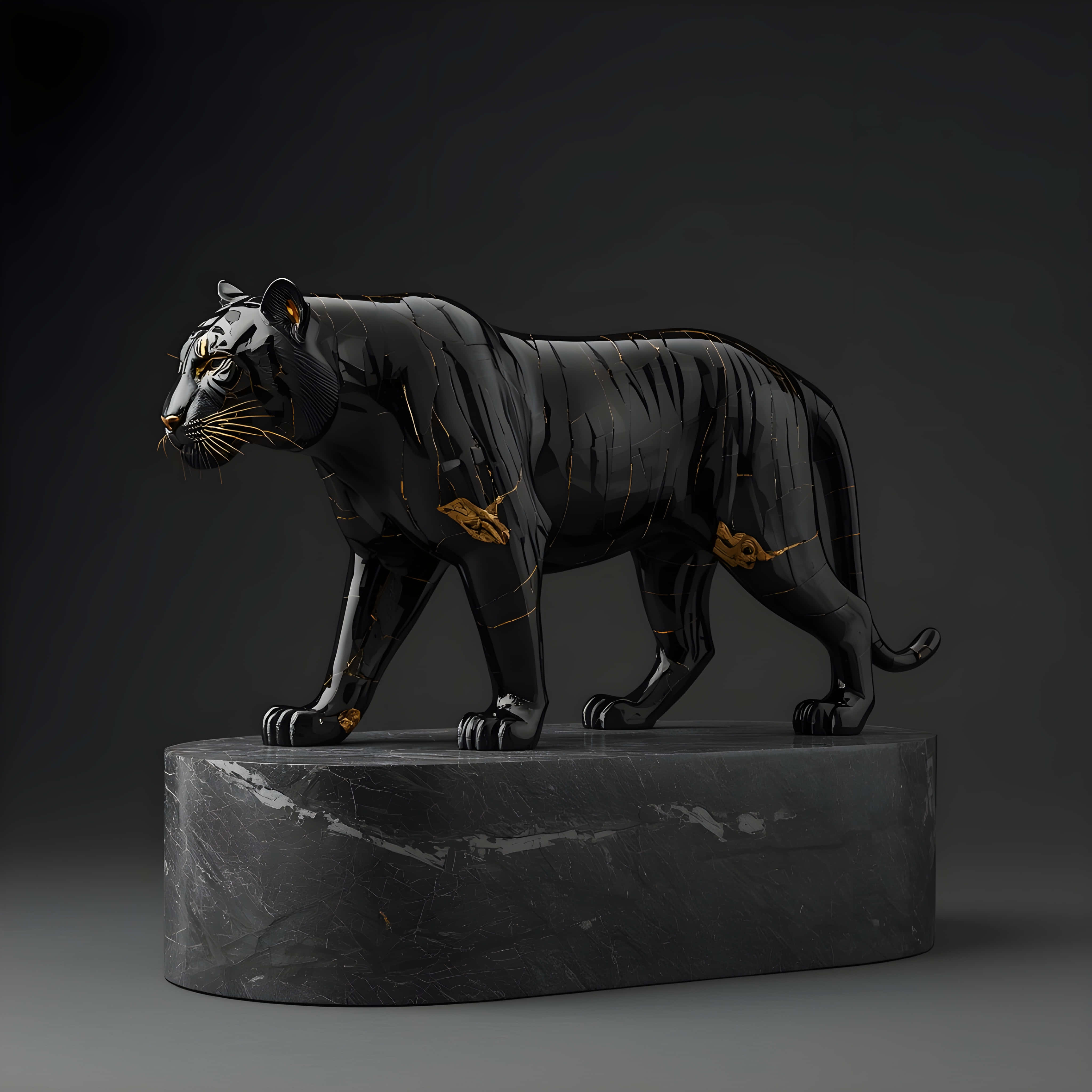 Tapet cu sculptură de tigru în negru și auriu Fundal
