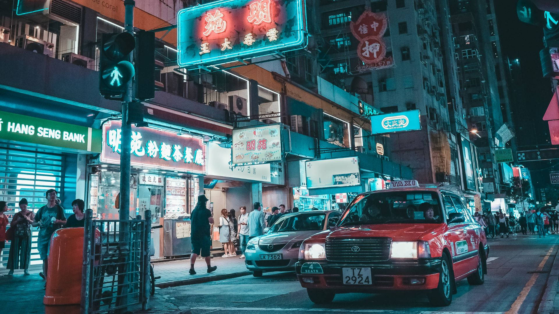 Taxi roșu estetic în orașul neon Fundal