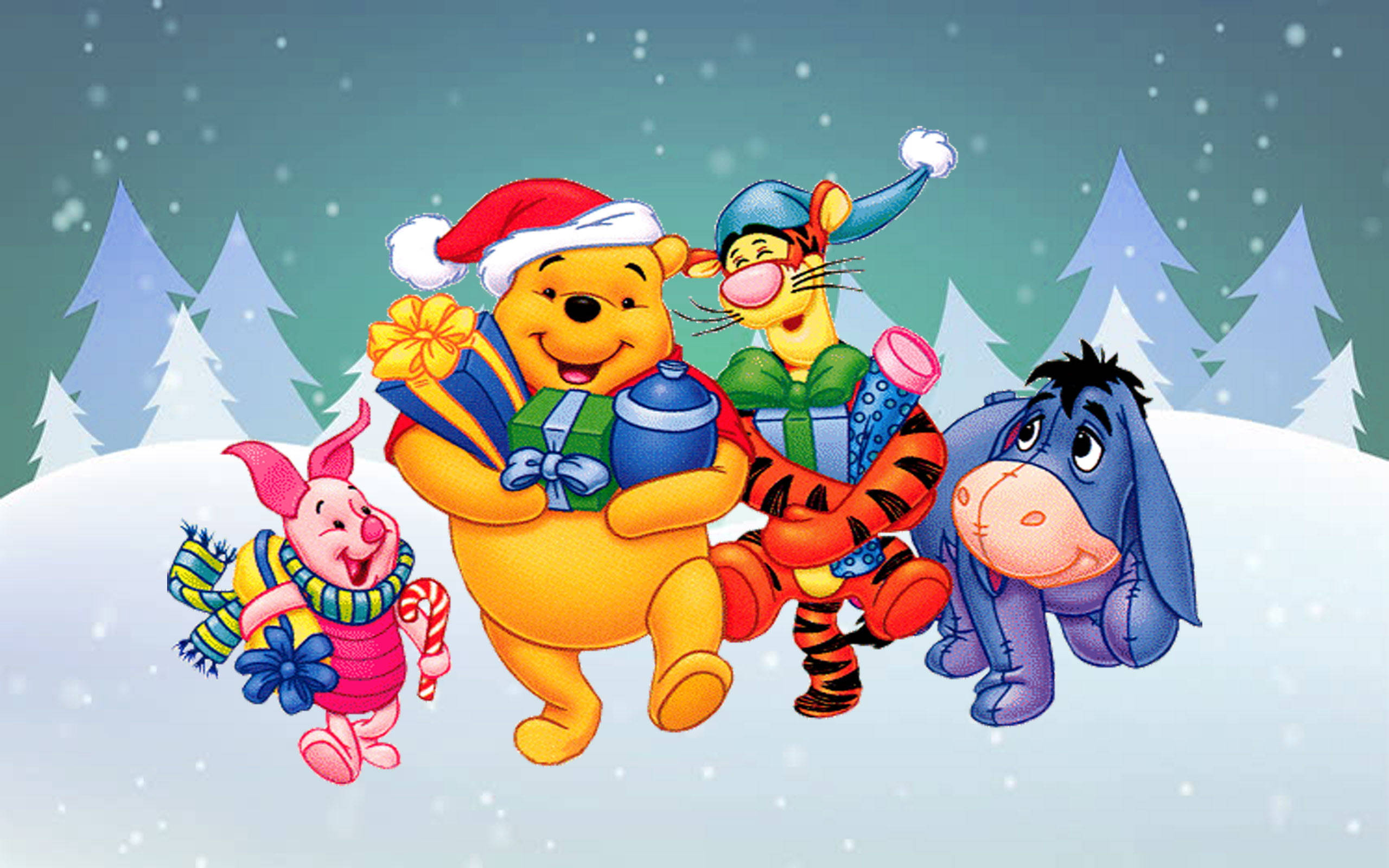 Tema de Crăciun Disney Winnie The Pooh Fundal