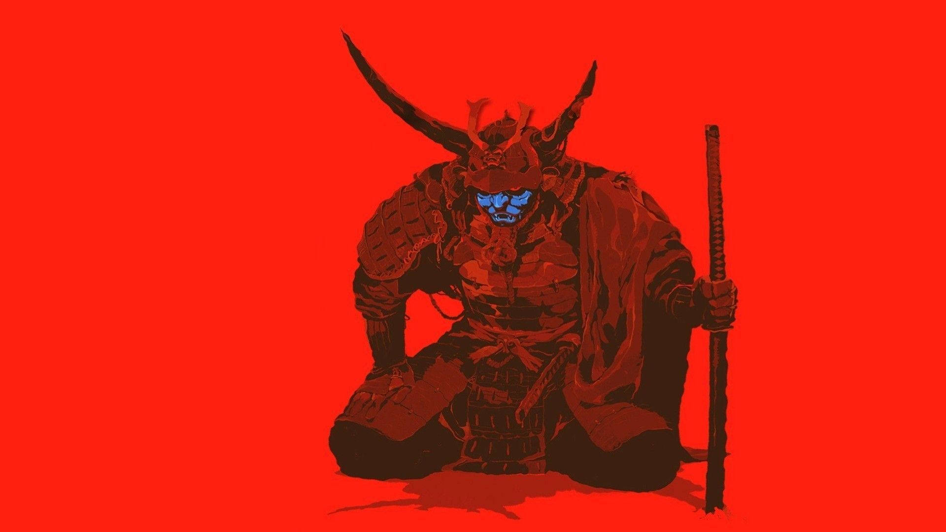 Temă Roșie Samurai Japonez Fundal