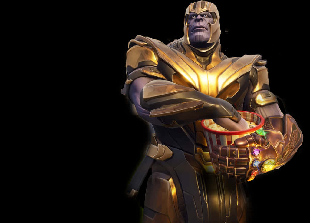 Thanos ținând o găleată de popcorn Fundal