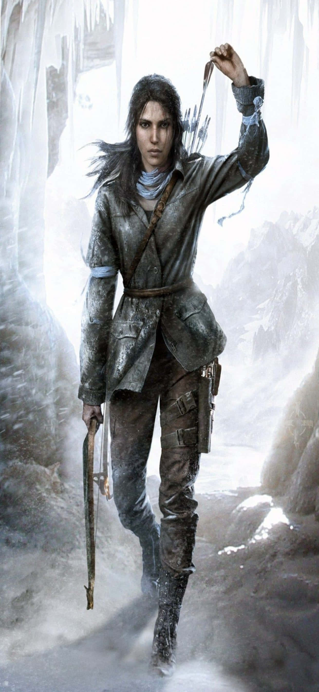 the tomb raider - o femeie într-o peșteră înzăpezită Fundal