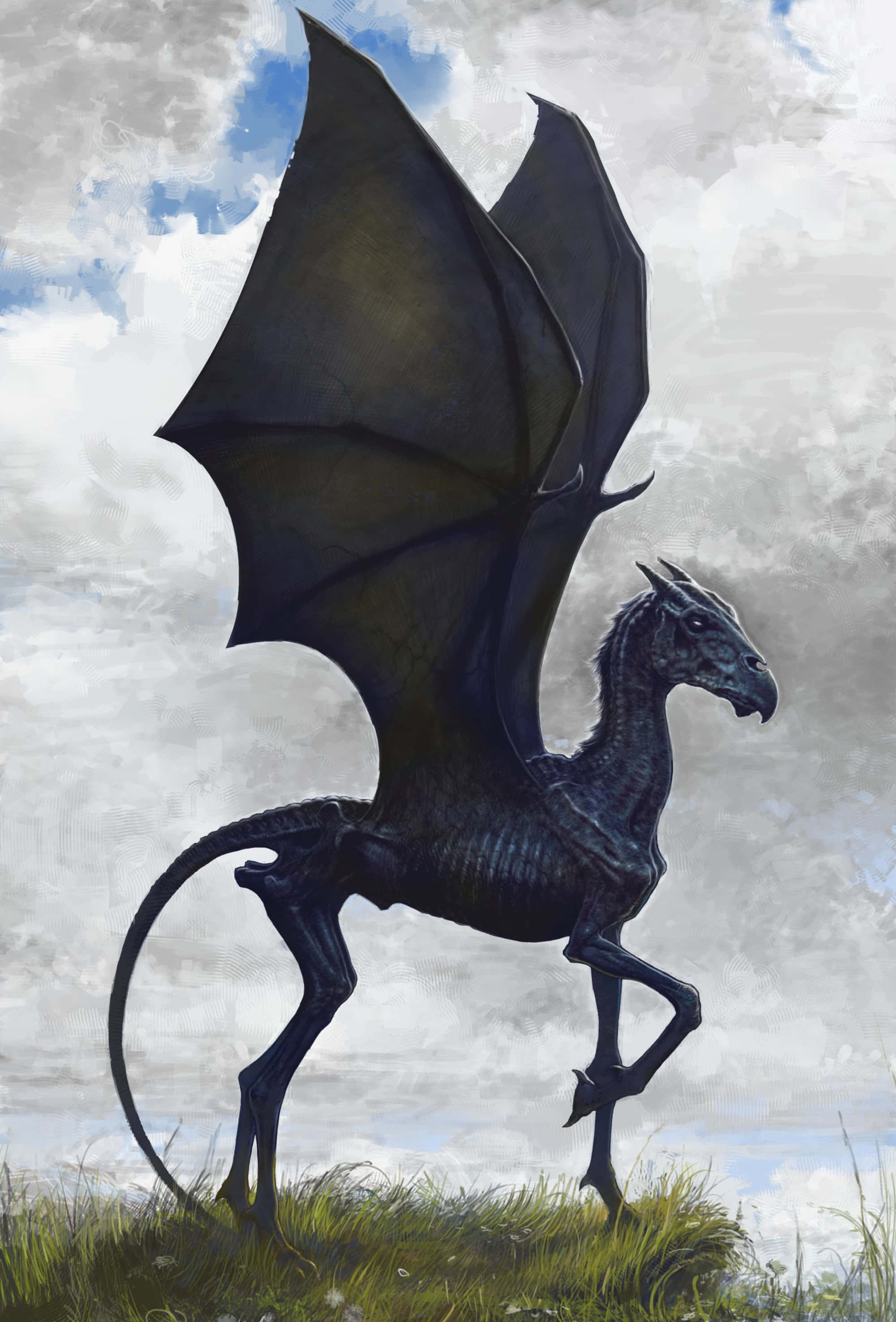 Thestral Captivant în Lumina Misterioasă a Lunii Fundal