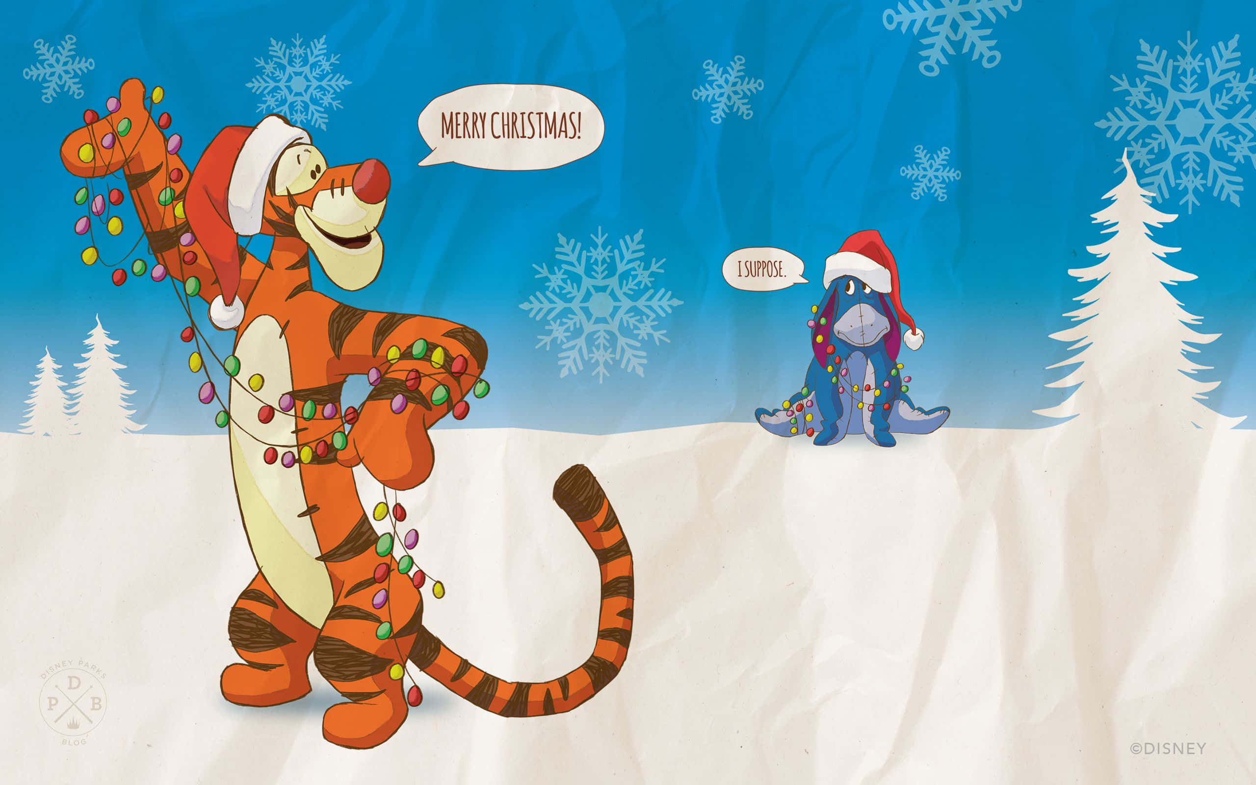 Tigger și Moș Crăciun în zăpadă Fundal