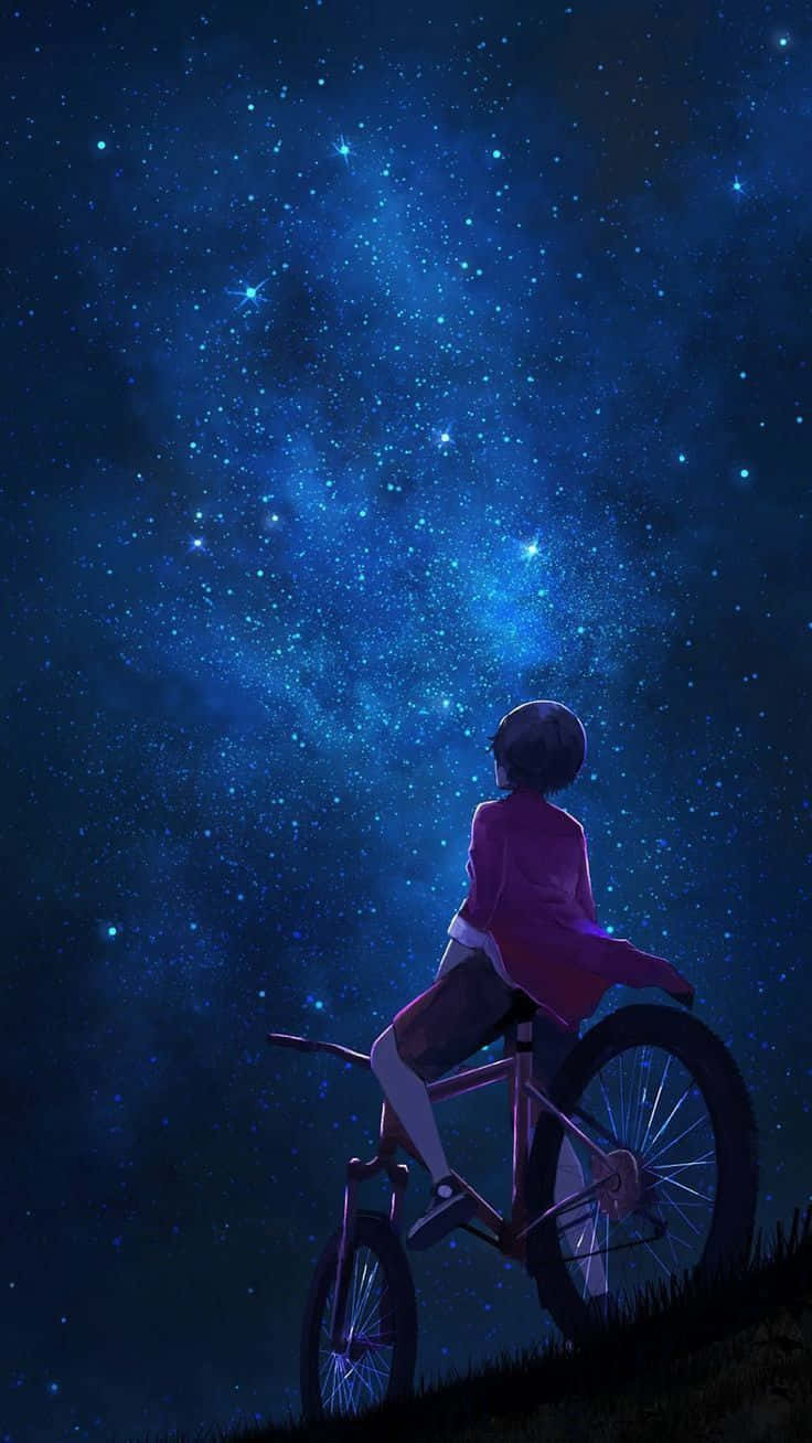 Tip cu bicicleta roșie privind cerul anime de noapte Fundal