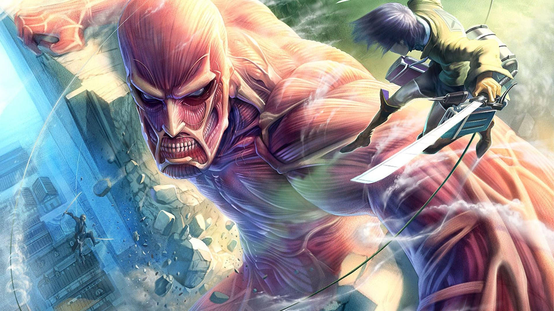 Titanul Colosal se profilează în Attack on Titan Fundal