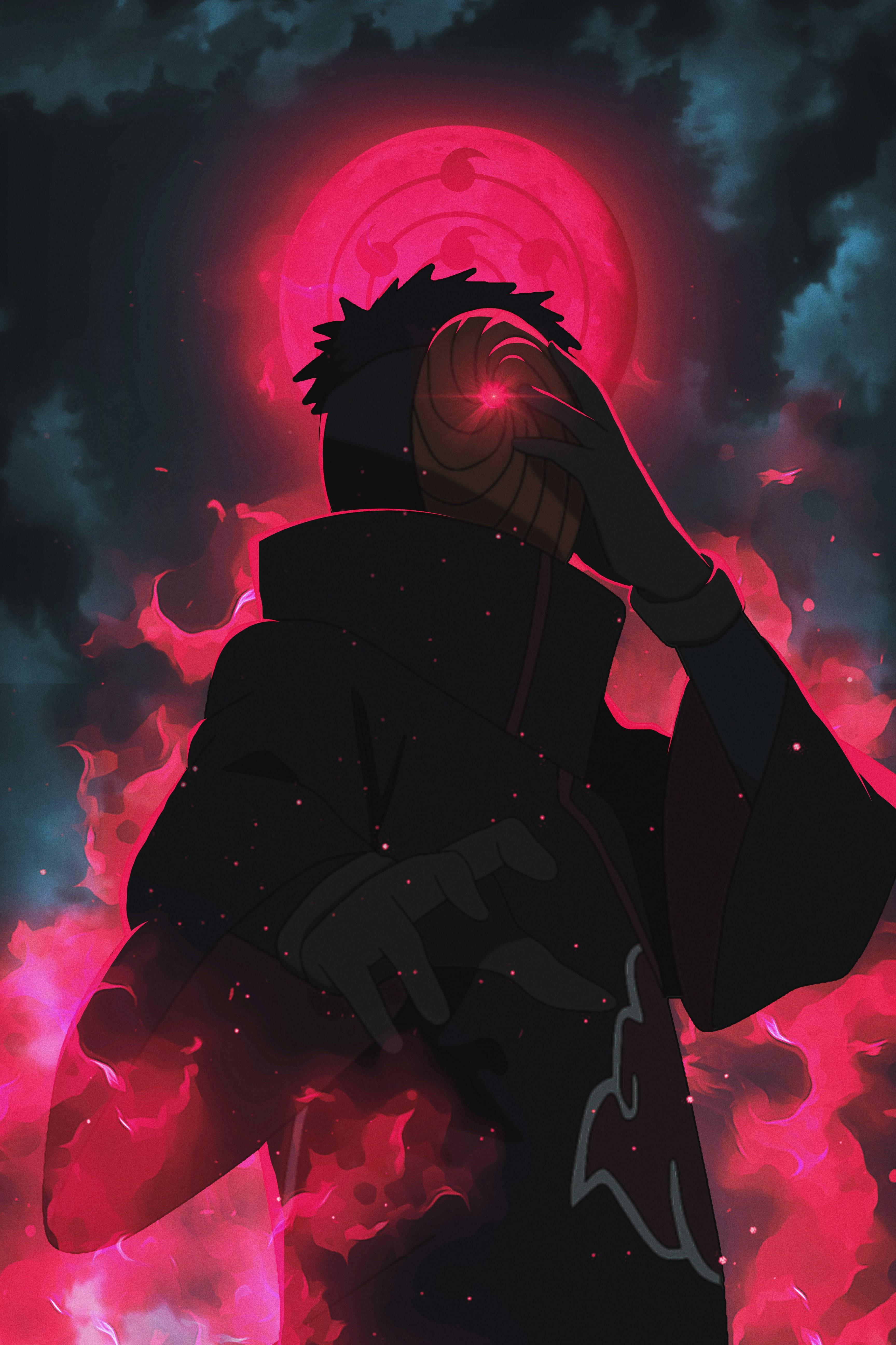 Tobi Naruto Aura Roșie Estetică Chakra și Lună Fundal