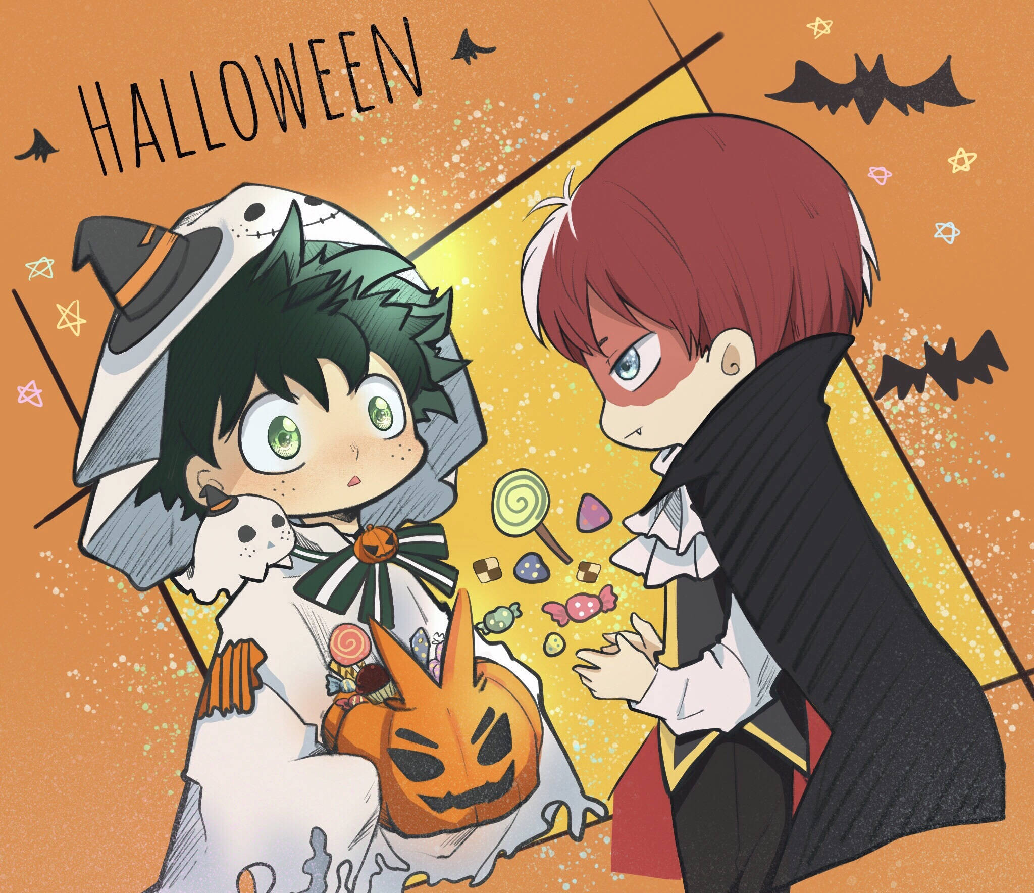 Todoroki și Midoriya drăguți de Halloween Fundal