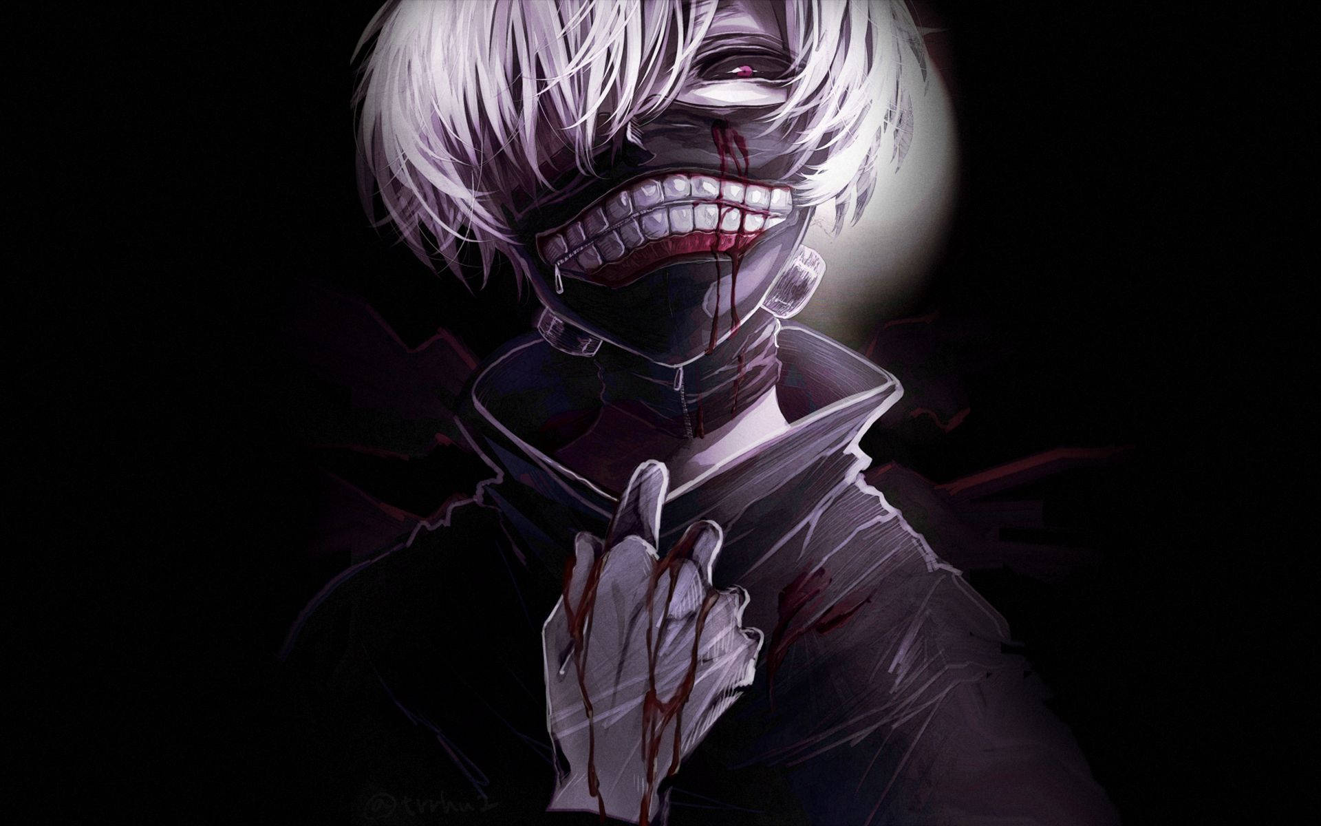 Tokyo Ghoul Personaj Ken Kaneki Mască Sânge Fundal