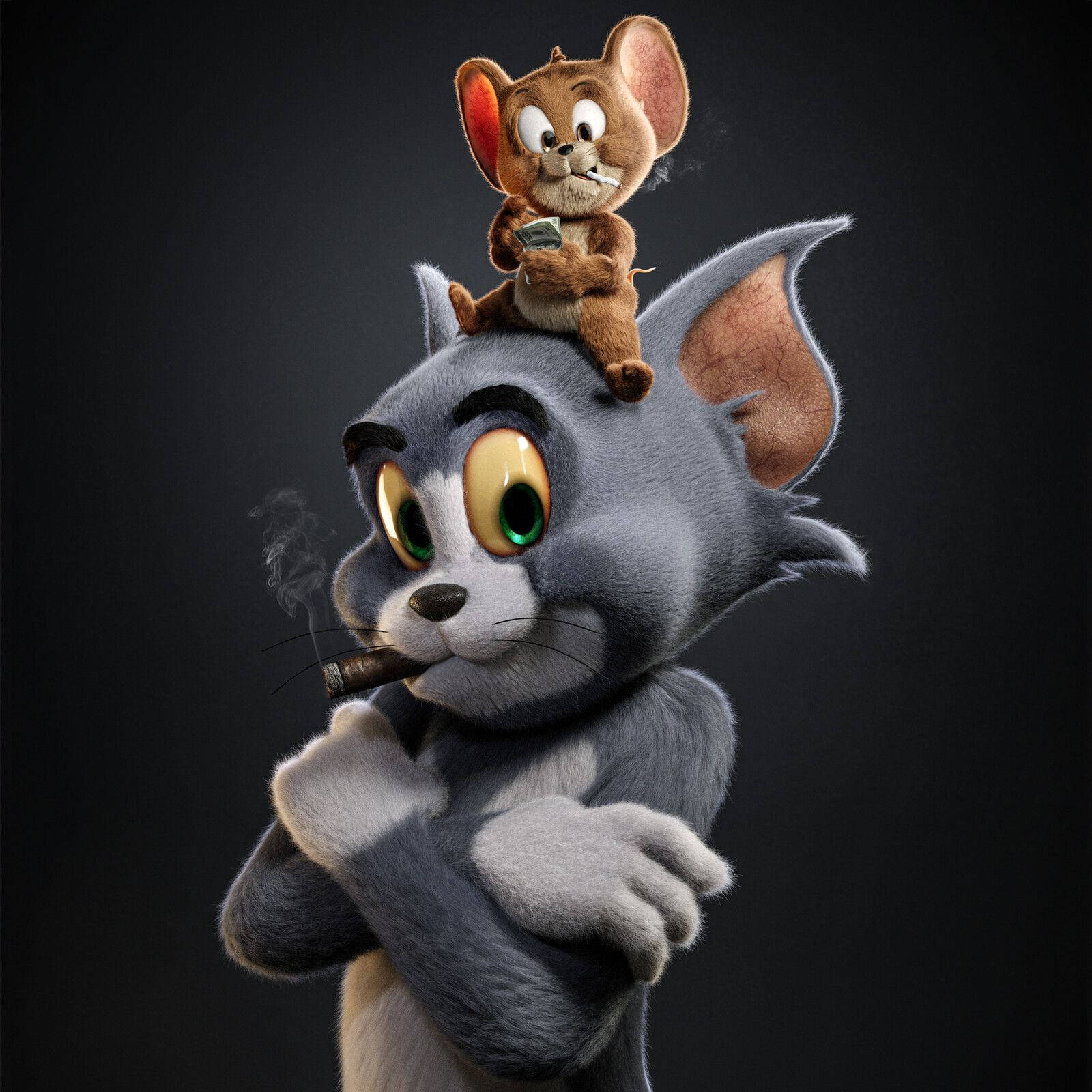 Tom și Jerry fumând 3D 4K Fundal