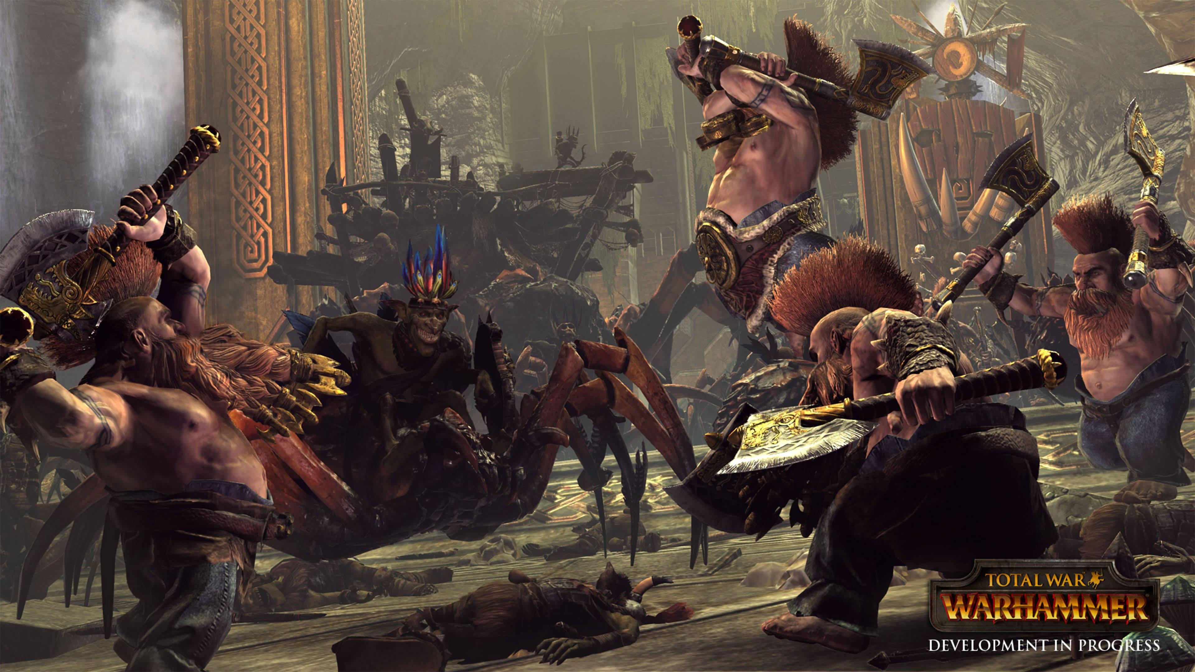 Total War Warhammer Piticii Luptându-se cu Goblinii Fundal
