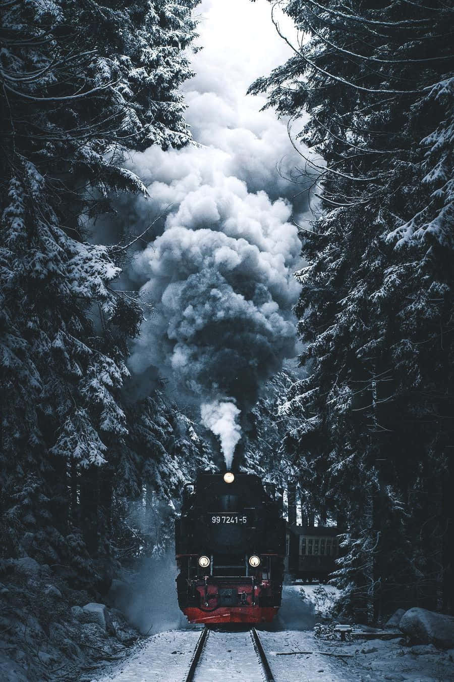 Tren cu fum, iarnă confortabilă Tumblr Fundal