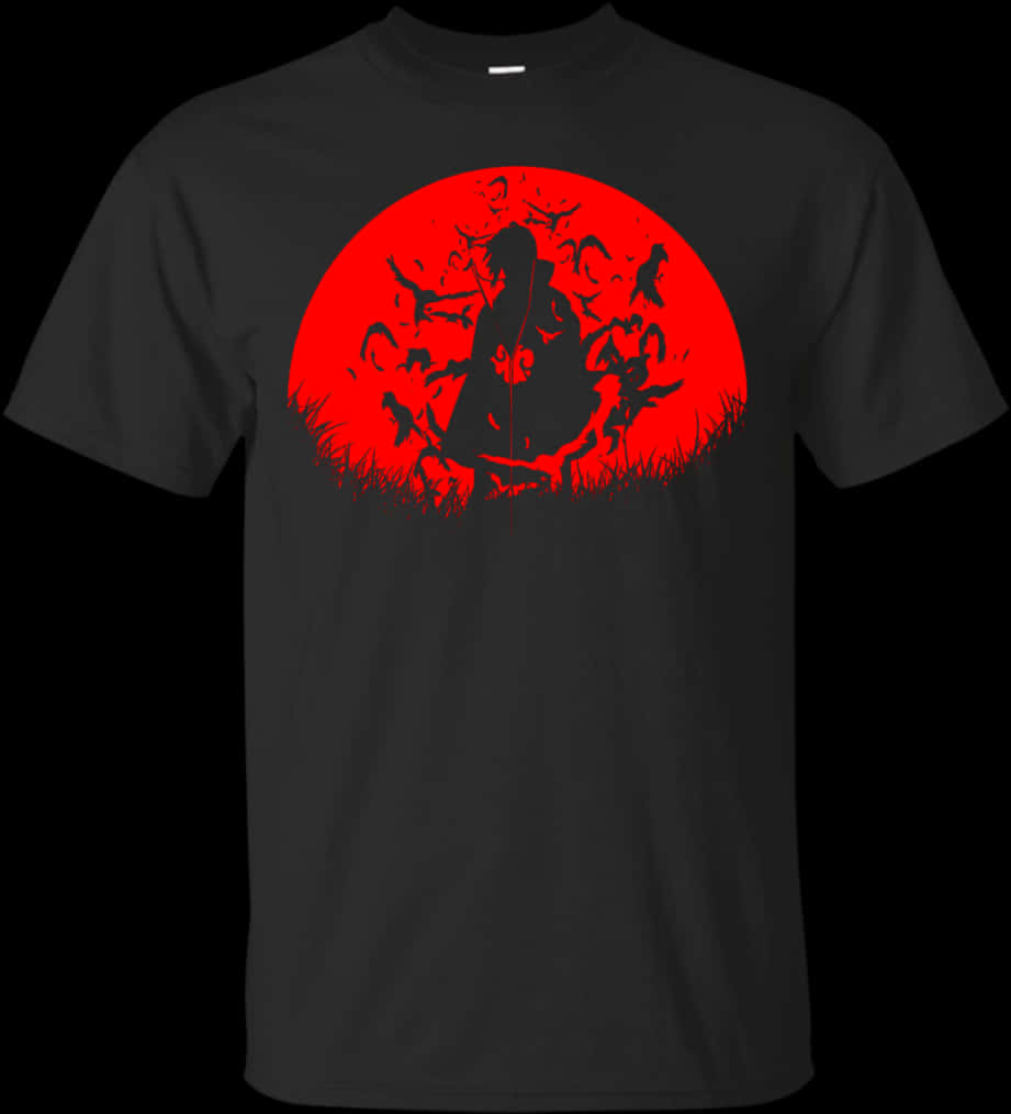 Tricou Itachi Siluetă Lună Roșie Fundal