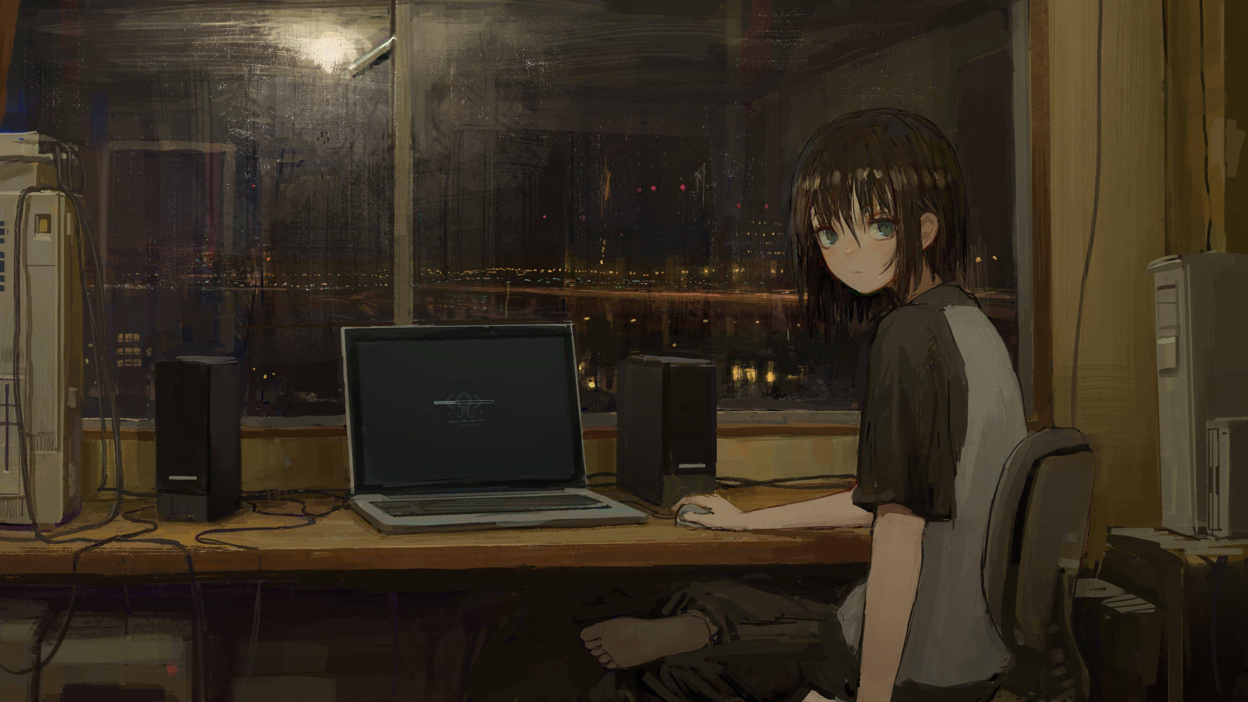 Trist estetic desktop băiat anime singuratic Fundal