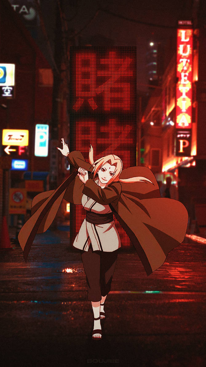 Tsunade pe o stradă japoneză în oraș Fundal