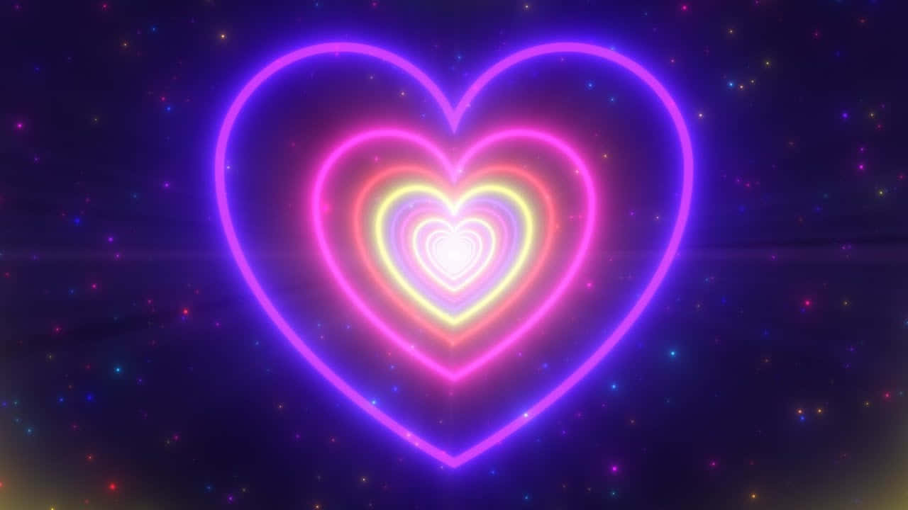 Tunel estetic violet cu galaxie și inimi neon Fundal