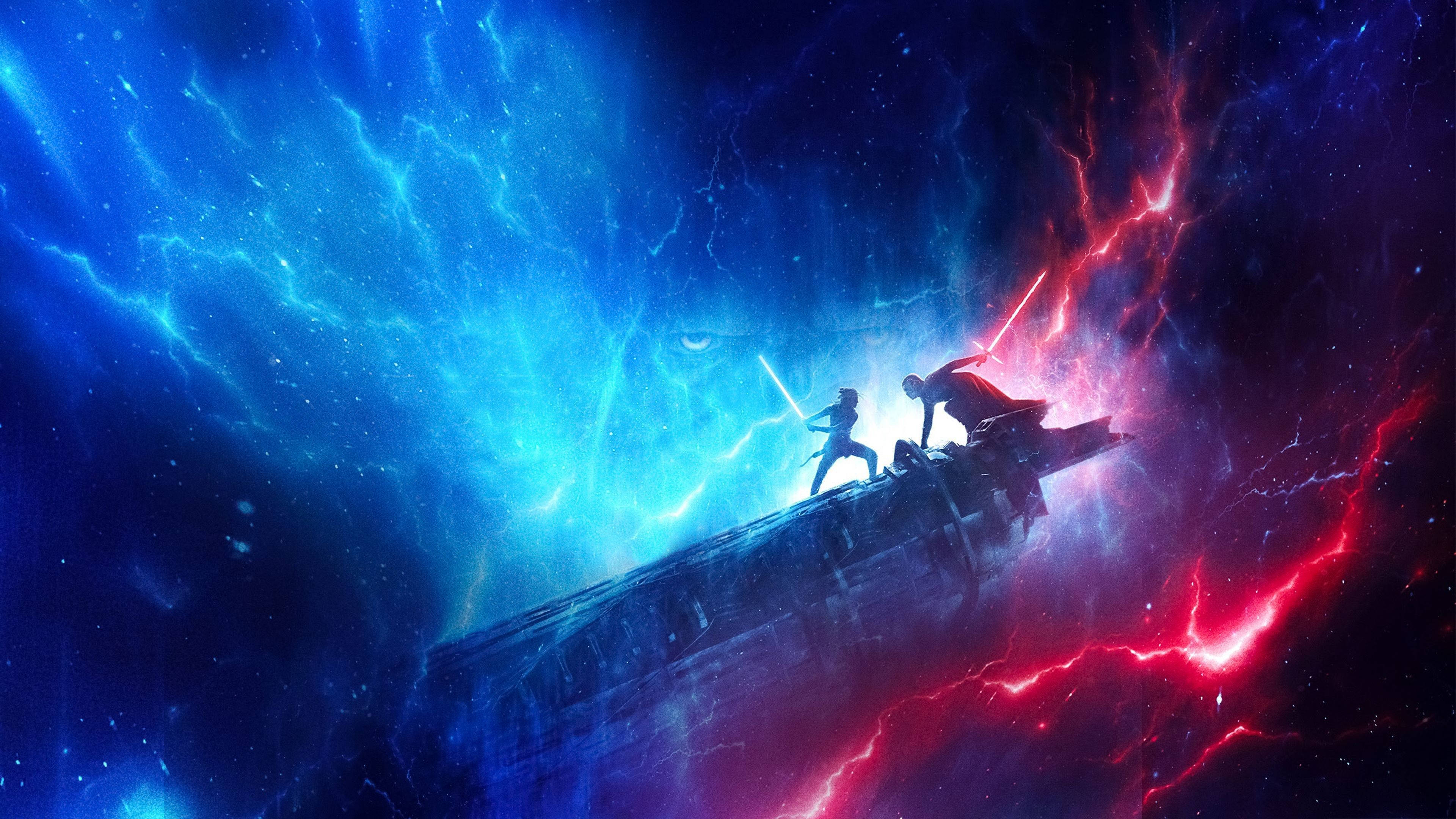 TV 4K Star Wars Rey Kylo Ren Albastru Și Roșu Fundal