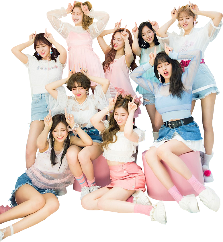 Twice Kpop Group Poza Veselă Ținute Fundal