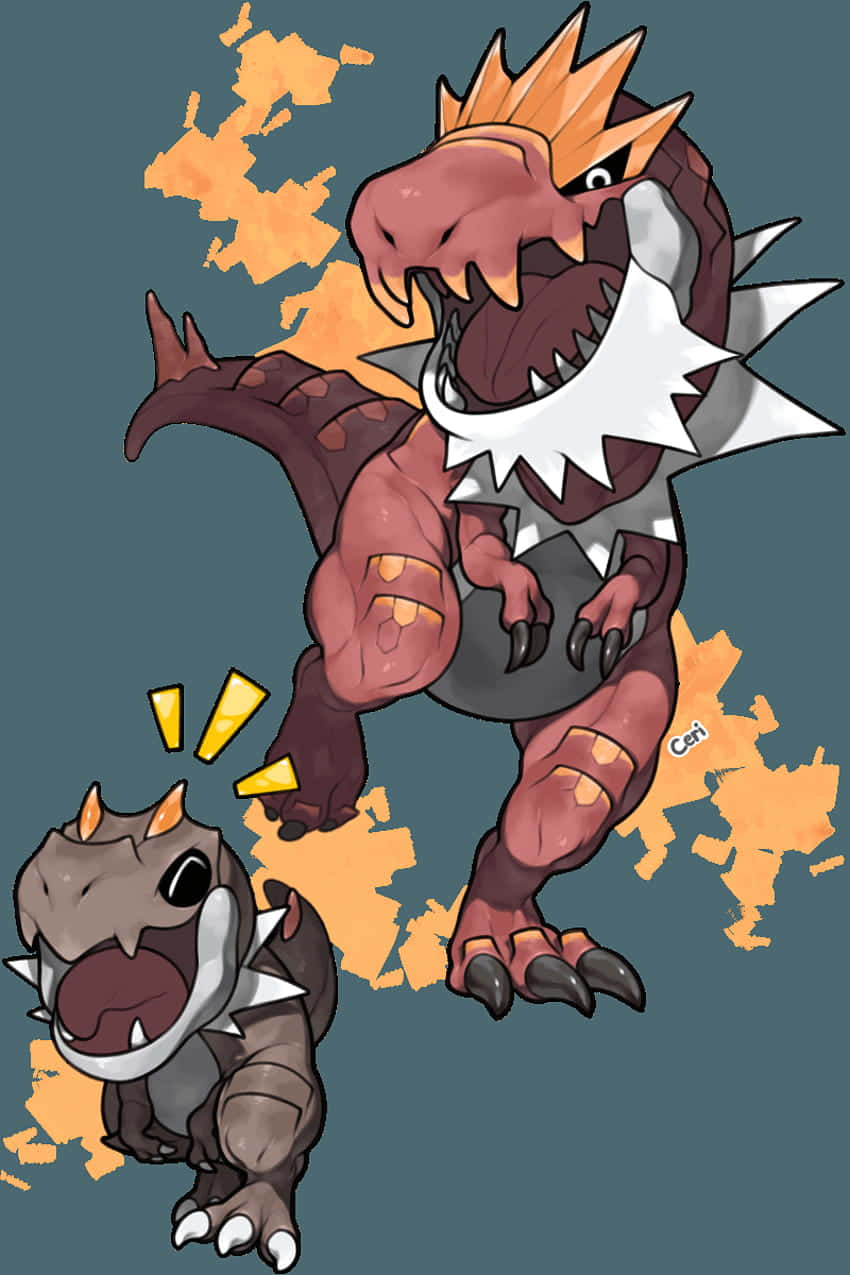 Tyrantrum și Tyrunt în goană Fundal