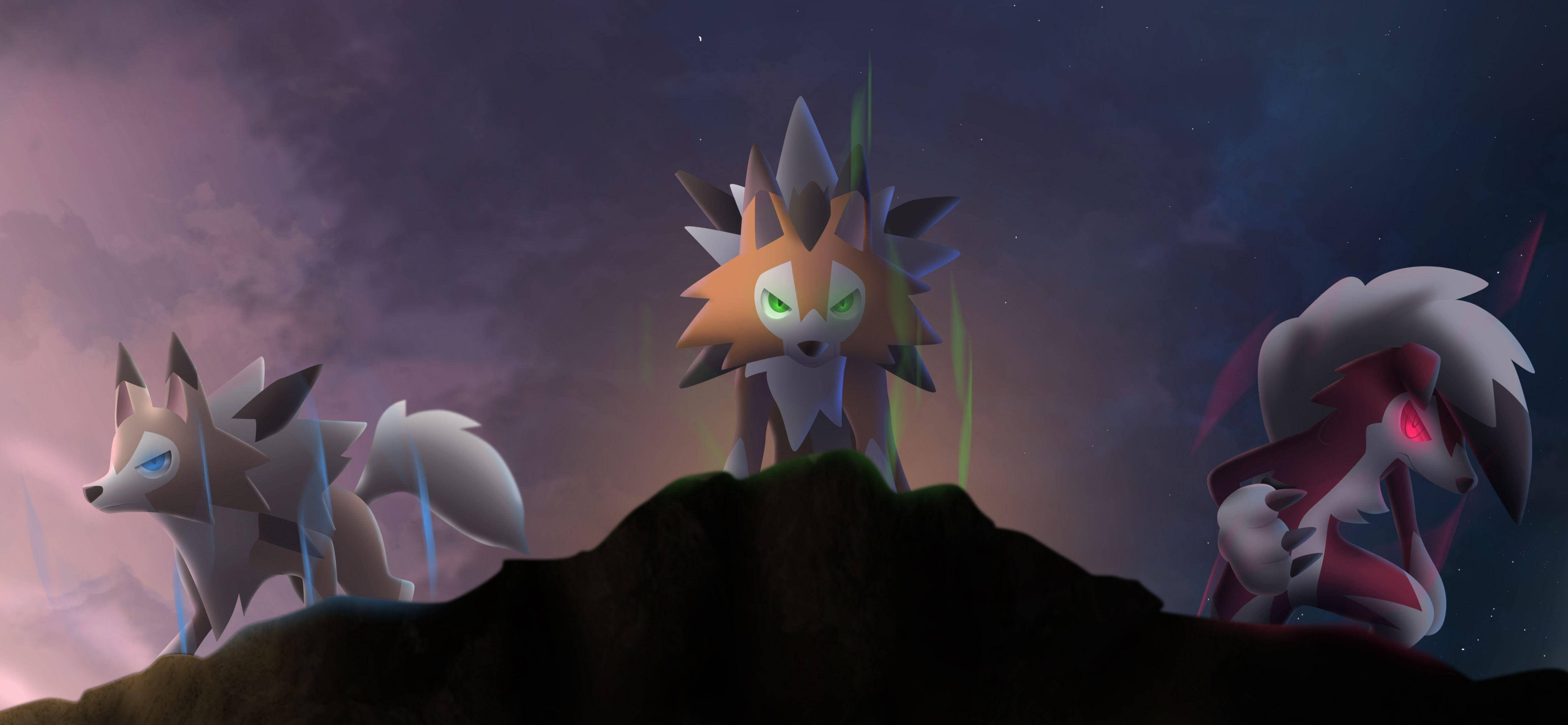 Uimitoare ilustrație cu formele Lycanroc Fundal