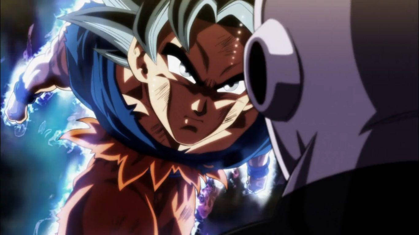 Ultra Instinct Goku în luptă apropiată cu Jiren Fundal