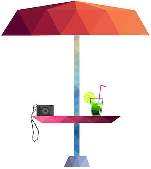 Umbrelă de plajă colorată și articole de relaxare Fundal