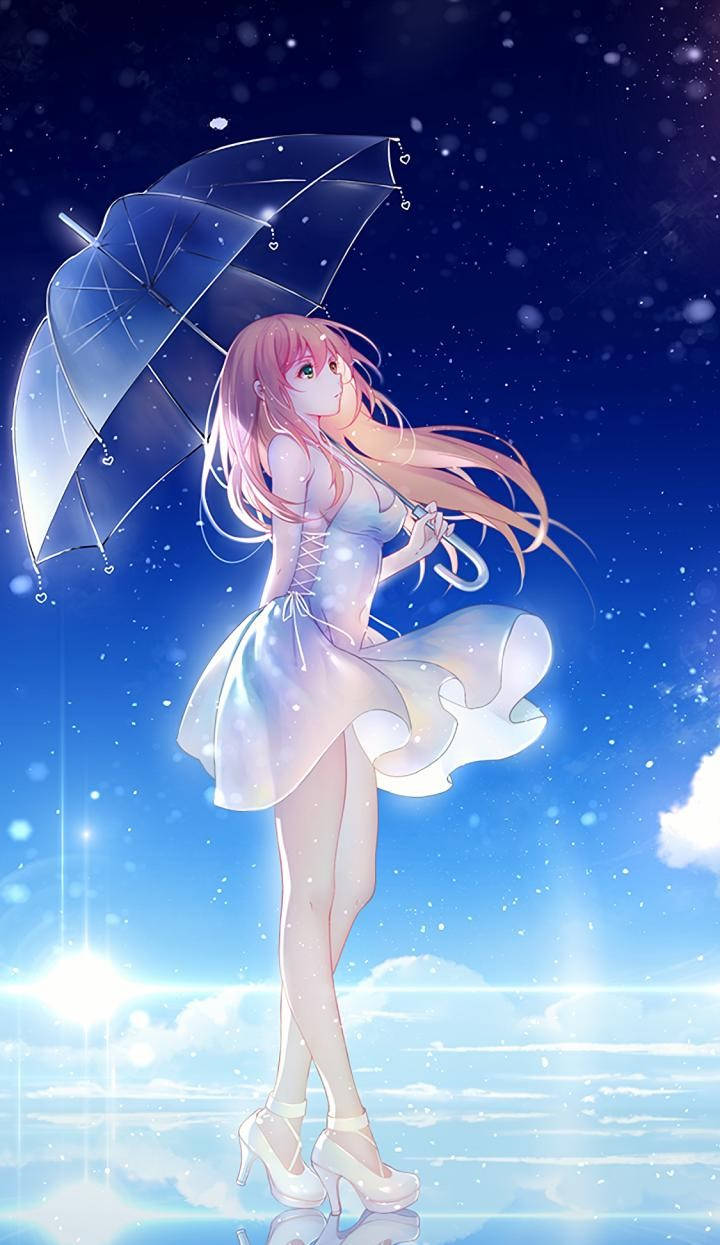 Umbrelă Estetică și Fată Anime pe Telefon Fundal