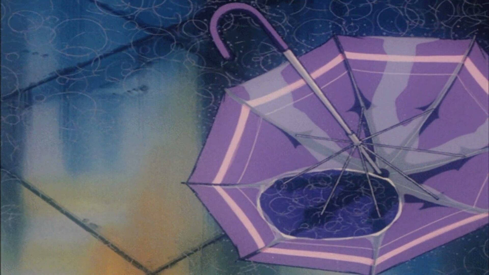 Umbrella în ploaie estetică retro anime Fundal