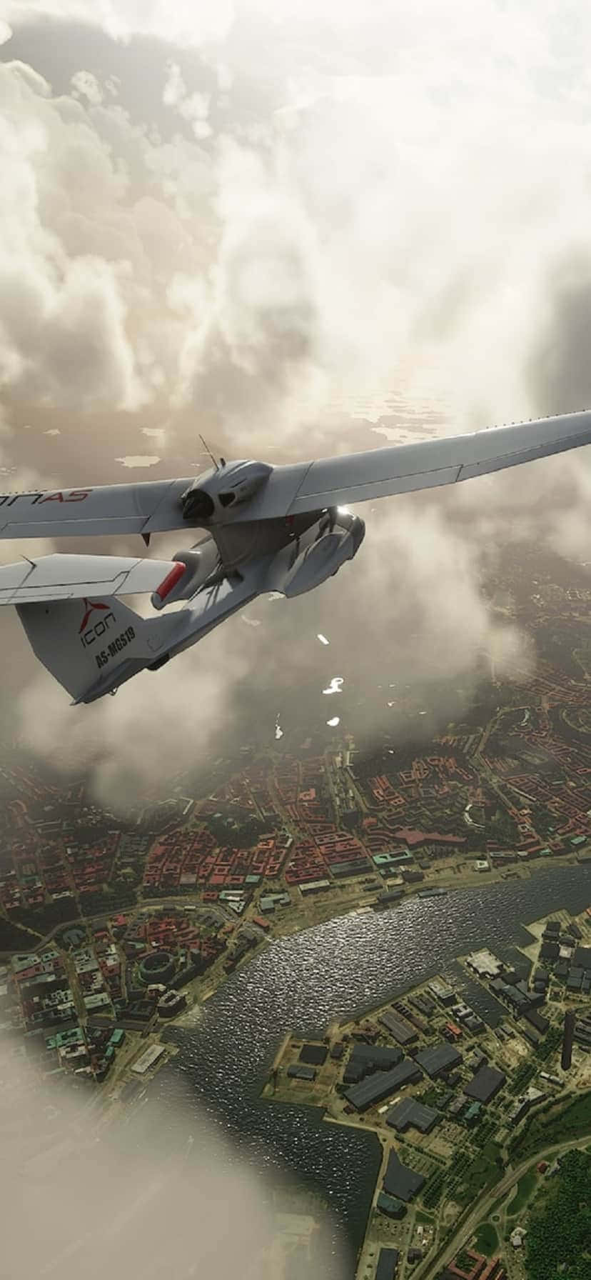 un avion mic zburând deasupra unui oraș Fundal