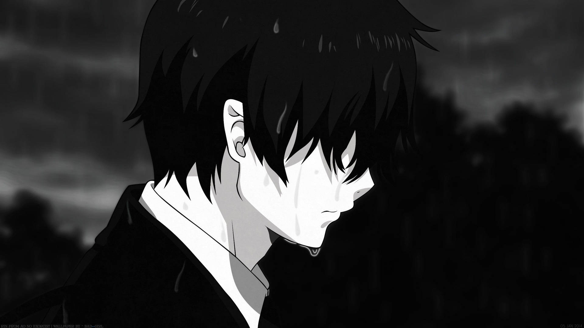 Băiat anime plângând în ploaie wallpaper — Anime Boy Fundal