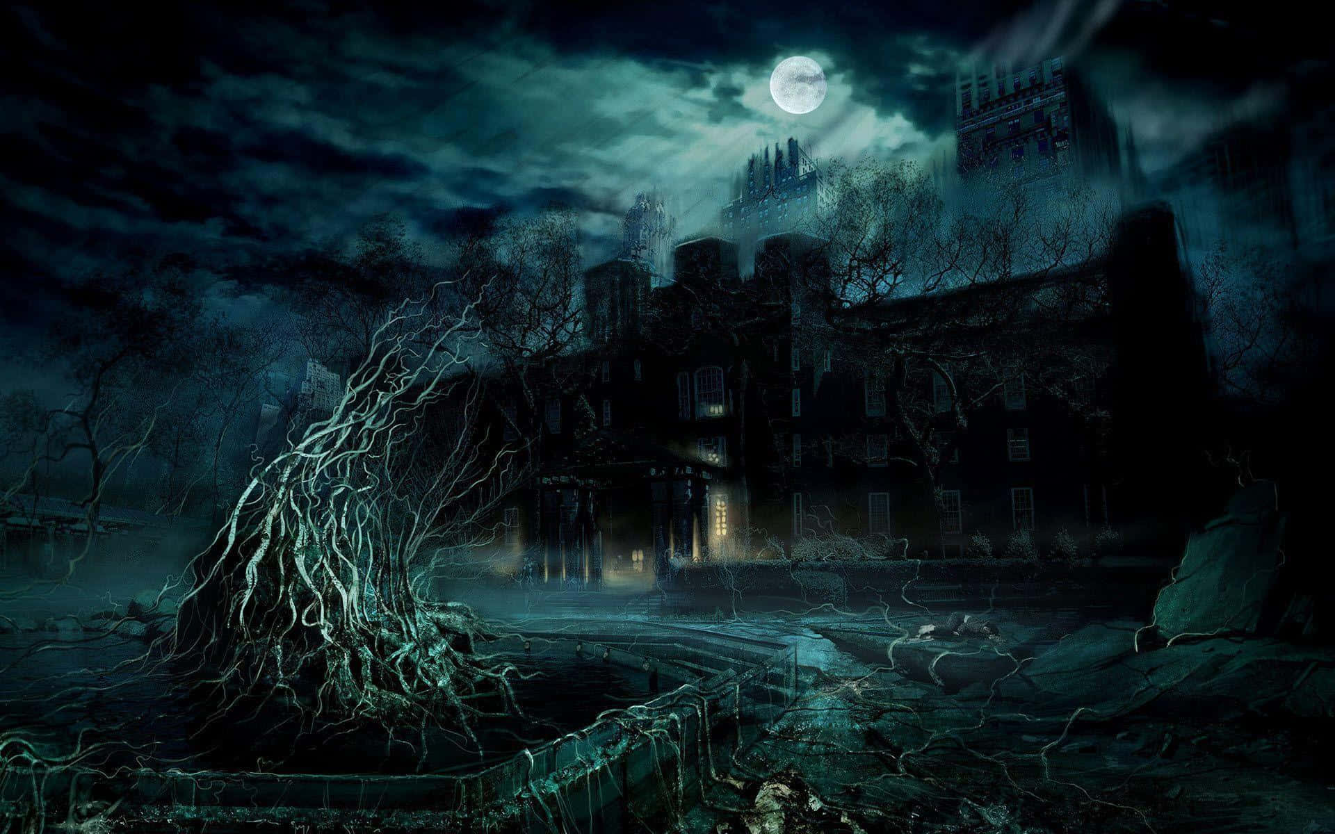 Un castel înfricoșător din serialul original Netflix Dark Fundal