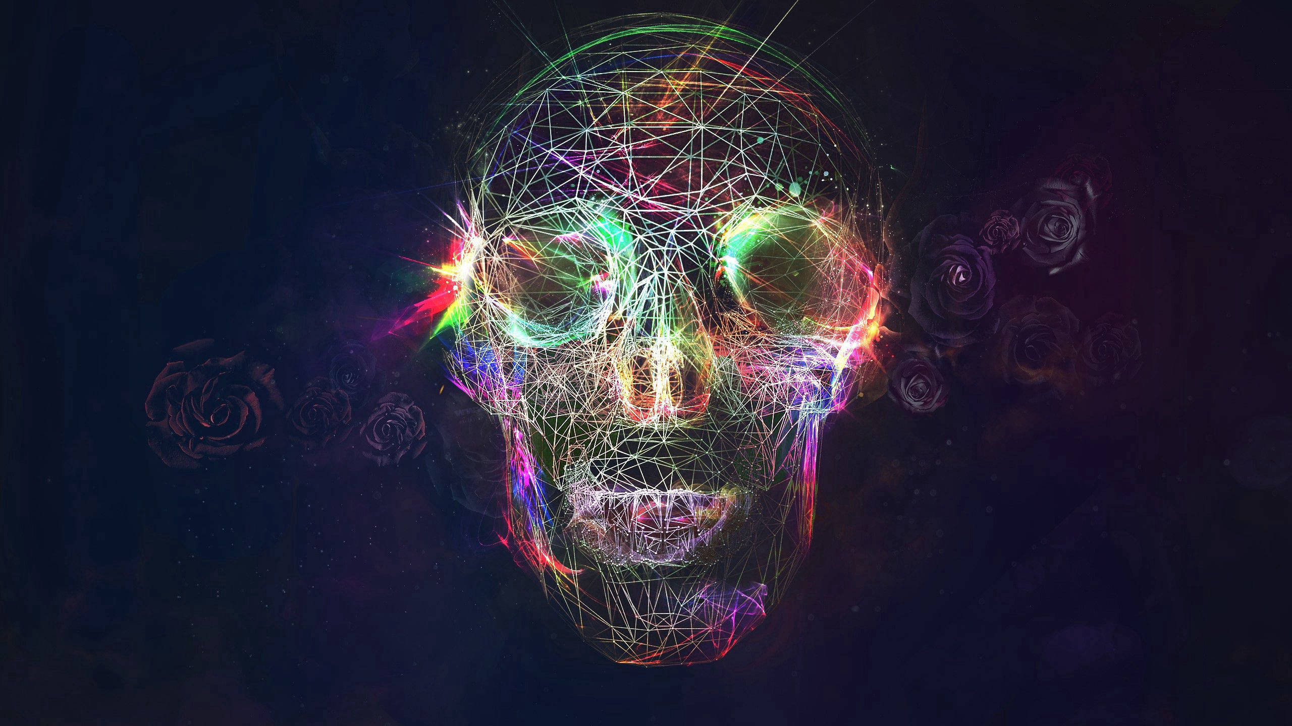 Un craniu luminos și colorat care simbolizează viața și moartea Fundal